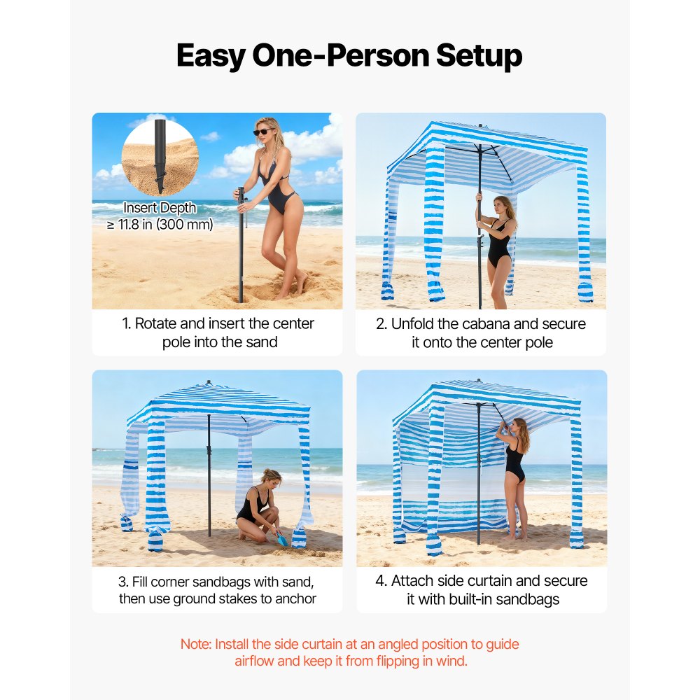 VEVOR Καμπάνα Παραλίας, Σκηνή Παραλίας 1,83 x 1,83 μ. με Πλευρικό Τοίχωμα, Προστασία UPF 50+, Εύκολη Εγκατάσταση Σκηνής Καμπάνα με Θήκες Άμμου, Φορητή Ομπρέλα Σκίασης για Όλη την Οικογένεια & Φίλους, Μπλε Ρίγες VEVOR Καμπάνα Παραλίας, Σκηνή Παραλίας 1,83 x 1,83 μ. με Πλευρικό Τοίχωμα, Προστασία UPF 50+, Εύκολη Εγκατάσταση Σκηνής Καμπάνα με Θήκες Άμμου, Φορητή Ομπρέλα Σκίασης για Όλη την Οικογένεια & Φίλους, Μπλε Ρίγες