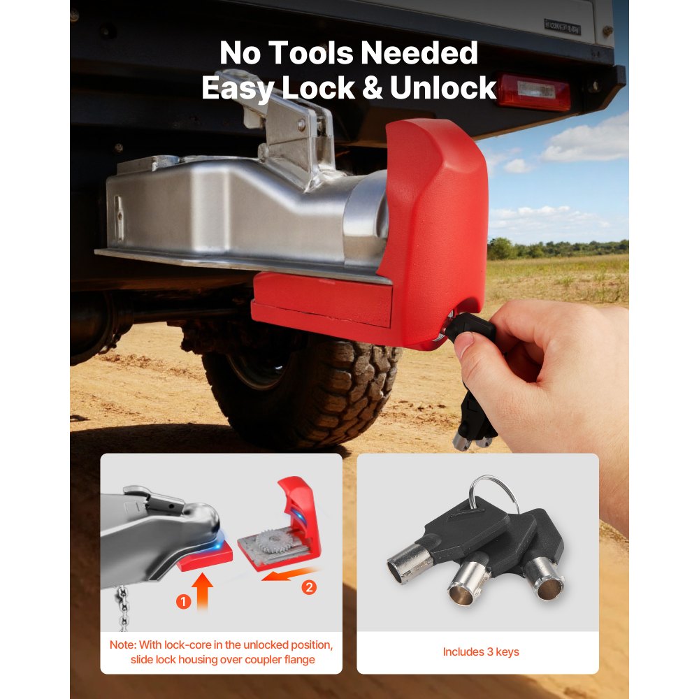 Κλείδωμα ρυμούλκησης VEVOR, Κατάλληλο για ζεύκτες 46 mm, 50,8 mm, 58,7 mm, Αντικλεπτική κλειδαριά ρυμούλκησης βαρέως τύπου με 3 κλειδιά, Ανθεκτικό σε ανοίγματα και κρούσεις, Κατάλληλο για τροχόσπιτα, σκάφη, ρυμουλκούμενα, Κόκκινο Κλείδωμα ρυμούλκησης VEVOR, Κατάλληλο για ζεύκτες 46 mm, 50,8 mm, 58,7 mm, Αντικλεπτική κλειδαριά ρυμούλκησης βαρέως τύπου με 3 κλειδιά, Ανθεκτικό σε ανοίγματα και κρούσεις, Κατάλληλο για τροχόσπιτα, σκάφη, ρυμουλκούμενα, Κόκκινο