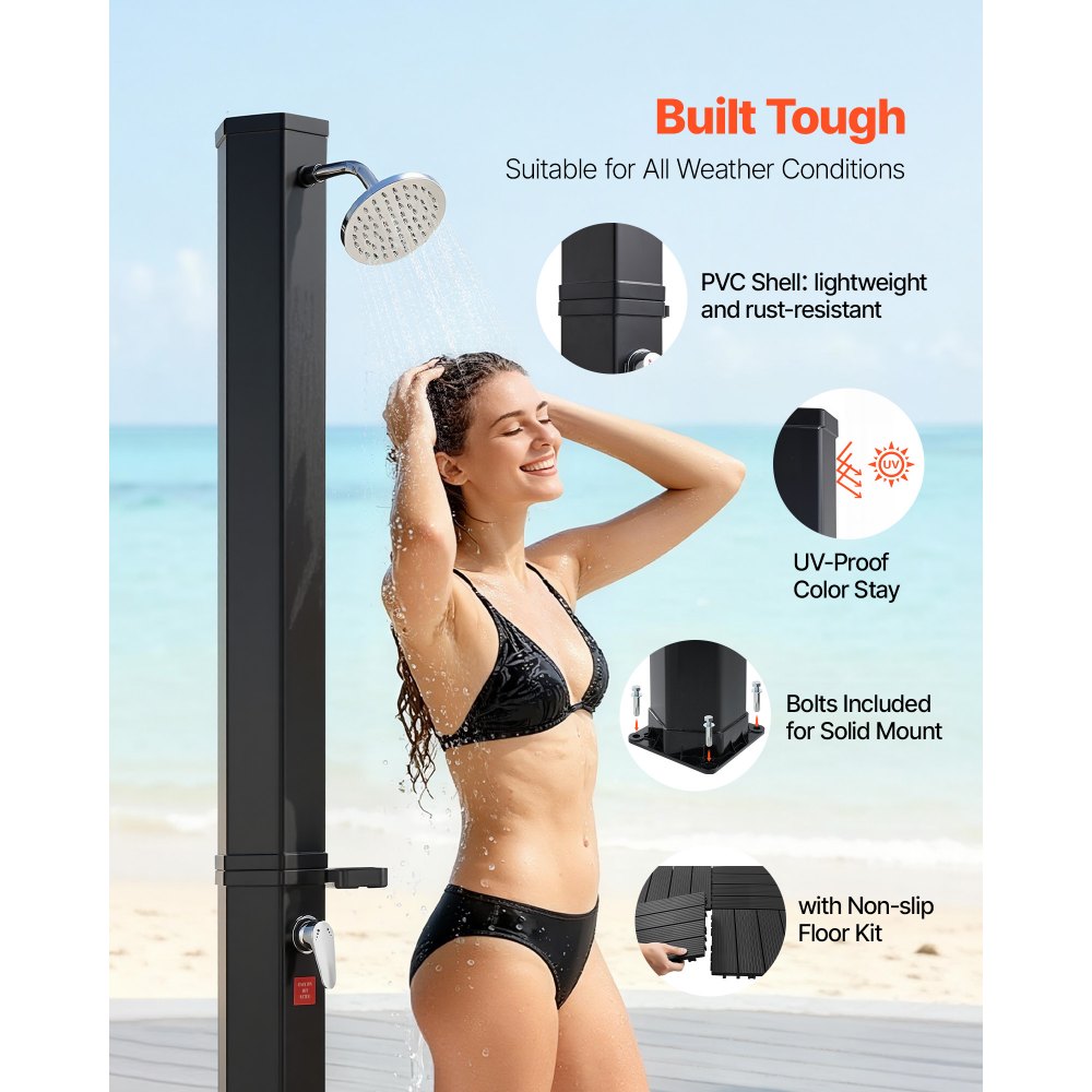 VEVOR 35L Ηλιακό Θερμαινόμενο Ντους, Εξωτερικό Ντους με Ύψος Κεφαλής Ντους 195cm, με Κιτ Δαπέδου & Ποδαρικό, Ρύθμιση Ζεστού & Κρύου Νερού, Ελεύθερο για Πισίνα Παραλίας και Αυλής, Μαύρο VEVOR 35L Ηλιακό Θερμαινόμενο Ντους, Εξωτερικό Ντους με Ύψος Κεφαλής Ντους 195cm, με Κιτ Δαπέδου & Ποδαρικό, Ρύθμιση Ζεστού & Κρύου Νερού, Ελεύθερο για Πισίνα Παραλίας και Αυλής, Μαύρο