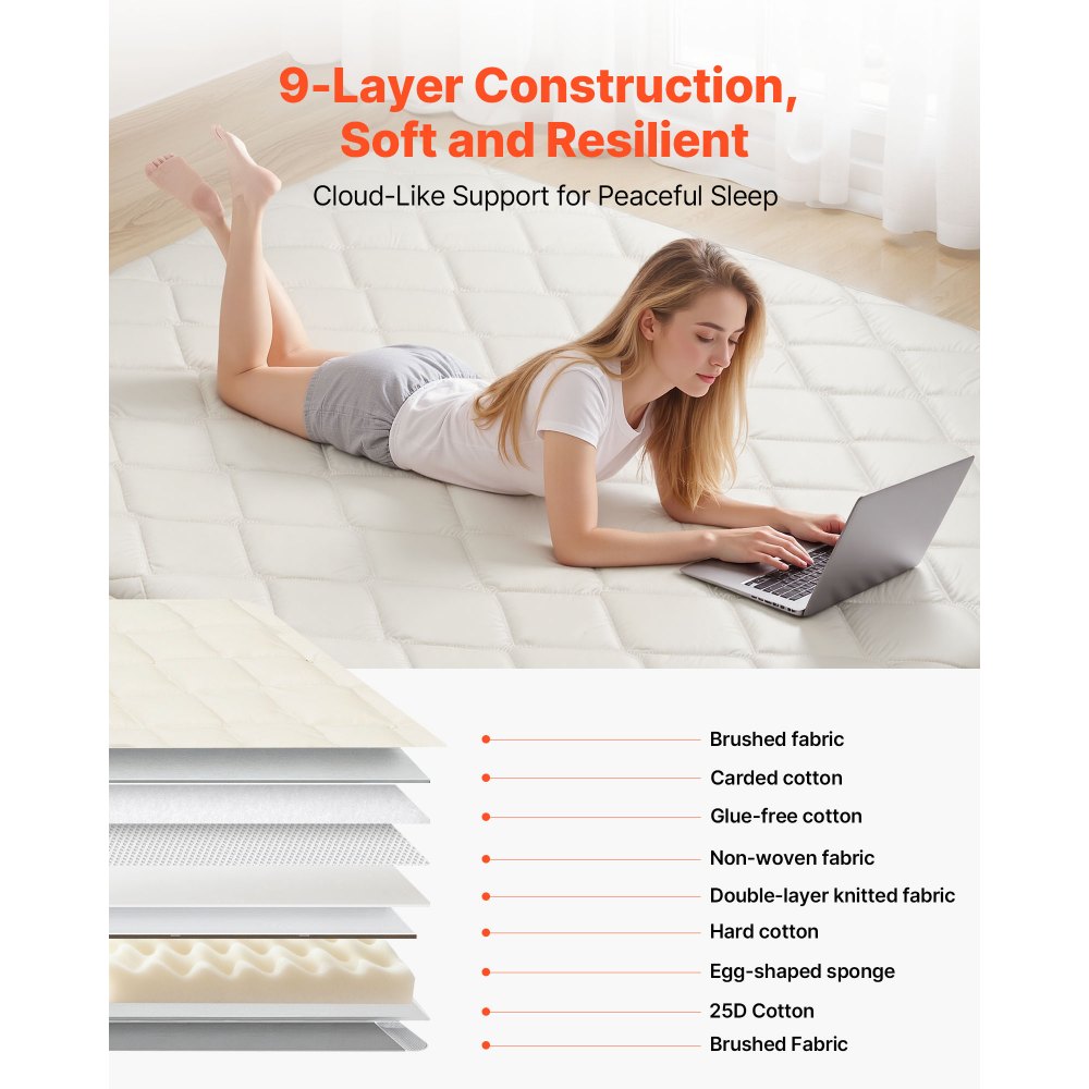 VEVOR Ιαπωνικό Στρώμα Τατάμι, Πτυσσόμενο Ιαπωνικό Στρώμα Τατάμι Queen Size, Στρώμα Φουτόν με Τσάντα Αποθήκευσης & Κούμπωμα, Πατάκι Δαπέδου 9 Επιπέδων για Ύπνο, Φοιτητική Στέγη, Διαλογισμό, Γιόγκα, 2032 x 1524 x 63,5 mm, Λευκό VEVOR Ιαπωνικό Στρώμα Τατάμι, Πτυσσόμενο Ιαπωνικό Στρώμα Τατάμι Queen Size, Στρώμα Φουτόν με Τσάντα Αποθήκευσης & Κούμπωμα, Πατάκι Δαπέδου 9 Επιπέδων για Ύπνο, Φοιτητική Στέγη, Διαλογισμό, Γιόγκα, 2032 x 1524 x 63,5 mm, Λευκό