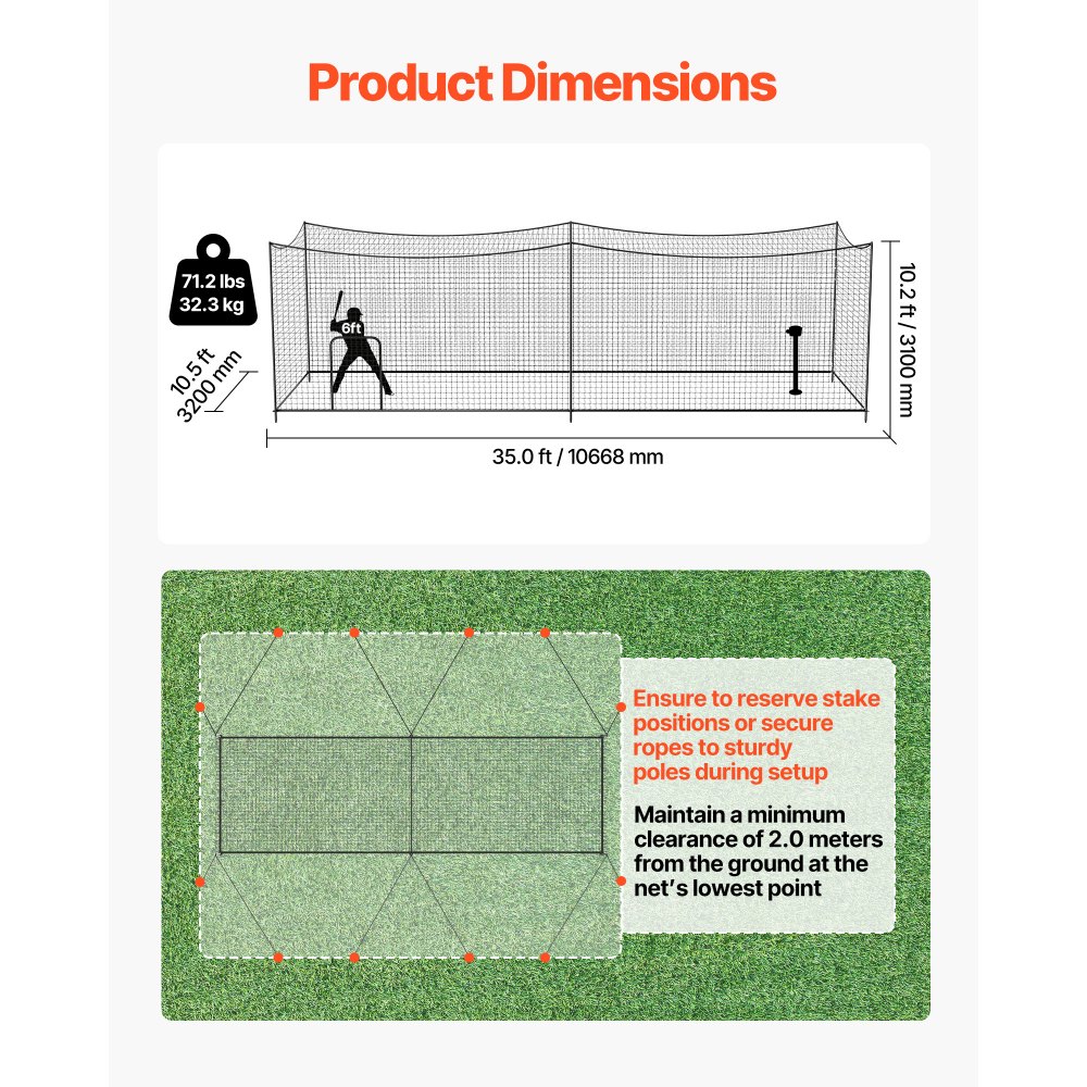 Κλουβί κτυπήματος μπέιζμπολ VEVOR, 10668 x 3200 x 3100 mm, Κλουβιά χτυπήματος με 45-Ply Knotted HDPE & μακριά σχοινιά τοποθέτησης, Κλουβιά κτυπήματος, Δίχτυ για εσωτερικούς και εξωτερικούς χώρους Κλουβί κτυπήματος μπέιζμπολ VEVOR, 10668 x 3200 x 3100 mm, Κλουβιά χτυπήματος με 45-Ply Knotted HDPE & μακριά σχοινιά τοποθέτησης, Κλουβιά κτυπήματος, Δίχτυ για εσωτερικούς και εξωτερικούς χώρους