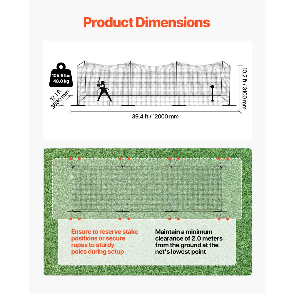 Κλουβί μπέιζμπολ VEVOR, Φορητό κλουβί μπέιζμπολ 12000 x 3680 x 3100 mm, Κλουβιά χτυπήματος με 45-Ply Knotted HDPE & Μακριά σχοινιά τοποθέτησης, Κλουβιά μπέιζμπολ με δίχτυ για εσωτερικούς και εξωτερικούς χώρους Κλουβί μπέιζμπολ VEVOR, Φορητό κλουβί μπέιζμπολ 12000 x 3680 x 3100 mm, Κλουβιά χτυπήματος με 45-Ply Knotted HDPE & Μακριά σχοινιά τοποθέτησης, Κλουβιά μπέιζμπολ με δίχτυ για εσωτερικούς και εξωτερικούς χώρους