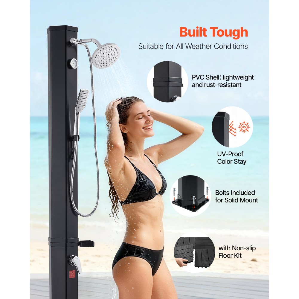 VEVOR 40L Ηλιακό Θερμαινόμενο Ντους, Εξωτερικό Ντους με Ύψος Κεφαλής Ντους 205cm, με Κιτ Δαπέδου & Χειροκίνητη & Ποδαρική Βρύση, Ρύθμιση Ζεστού & Κρύου Νερού, Ελεύθερο για Πισίνα Παραλίας, Μαύρο VEVOR 40L Ηλιακό Θερμαινόμενο Ντους, Εξωτερικό Ντους με Ύψος Κεφαλής Ντους 205cm, με Κιτ Δαπέδου & Χειροκίνητη & Ποδαρική Βρύση, Ρύθμιση Ζεστού & Κρύου Νερού, Ελεύθερο για Πισίνα Παραλίας, Μαύρο