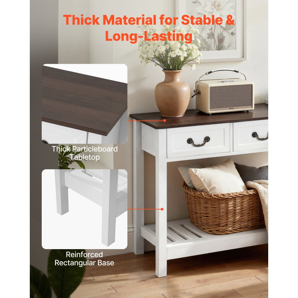 Τραπέζι κονσόλας VEVOR 120 cm, Γραφείο αγροικίας πίσω από τον καναπέ με συρτάρια και κάτω ράφι αποθήκευσης, Ξύλινο ορθογώνιο στενό τραπέζι καναπέ εισόδου για διάδρομο, υπνοδωμάτιο, σαλόνι, φουαγιέ, καφέ + λευκό Τραπέζι κονσόλας VEVOR 120 cm, Γραφείο αγροικίας πίσω από τον καναπέ με συρτάρια και κάτω ράφι αποθήκευσης, Ξύλινο ορθογώνιο στενό τραπέζι καναπέ εισόδου για διάδρομο, υπνοδωμάτιο, σαλόνι, φουαγιέ, καφέ + λευκό