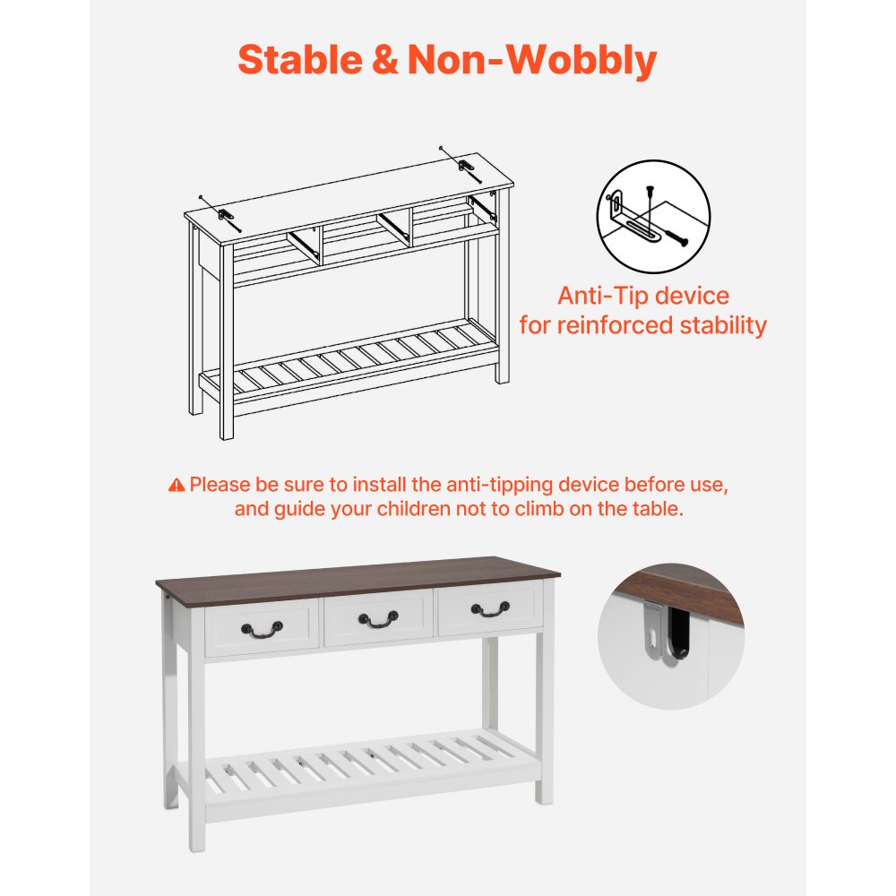 Τραπέζι κονσόλας VEVOR 120 cm, Γραφείο αγροικίας πίσω από τον καναπέ με συρτάρια και κάτω ράφι αποθήκευσης, Ξύλινο ορθογώνιο στενό τραπέζι καναπέ εισόδου για διάδρομο, υπνοδωμάτιο, σαλόνι, φουαγιέ, καφέ + λευκό Τραπέζι κονσόλας VEVOR 120 cm, Γραφείο αγροικίας πίσω από τον καναπέ με συρτάρια και κάτω ράφι αποθήκευσης, Ξύλινο ορθογώνιο στενό τραπέζι καναπέ εισόδου για διάδρομο, υπνοδωμάτιο, σαλόνι, φουαγιέ, καφέ + λευκό