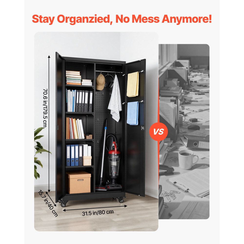 Μεταλλικό ντουλάπι αποθήκευσης VEVOR, ντουλάπι γκαράζ από χάλυβα 179,5 cm με ρυθμιζόμενα ράφια, 2 μαγνητικές πόρτες, κρεμαστή ράβδο και 3 γάντζους ράβδων, 5 επίπεδα αποθήκευσης εργαλείων με κλειδαριά για ντουλάπι, αποθήκη, υπόγειο Μεταλλικό ντουλάπι αποθήκευσης VEVOR, ντουλάπι γκαράζ από χάλυβα 179,5 cm με ρυθμιζόμενα ράφια, 2 μαγνητικές πόρτες, κρεμαστή ράβδο και 3 γάντζους ράβδων, 5 επίπεδα αποθήκευσης εργαλείων με κλειδαριά για ντουλάπι, αποθήκη, υπόγειο