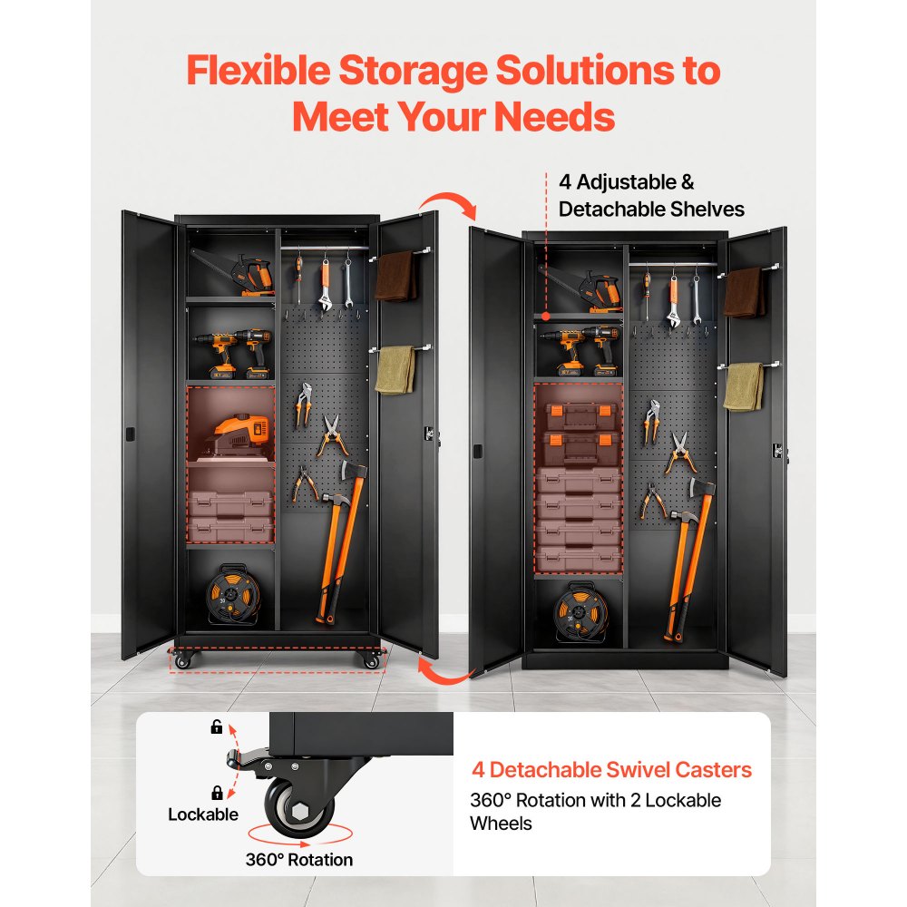 Μεταλλικό ντουλάπι αποθήκευσης VEVOR, ντουλάπι γκαράζ από χάλυβα 179,5 cm με ρυθμιζόμενα ράφια, 2 μαγνητικές πόρτες, κρεμαστή ράβδο και 3 γάντζους ράβδων, 5 επίπεδα αποθήκευσης εργαλείων με κλειδαριά για ντουλάπι, αποθήκη, υπόγειο Μεταλλικό ντουλάπι αποθήκευσης VEVOR, ντουλάπι γκαράζ από χάλυβα 179,5 cm με ρυθμιζόμενα ράφια, 2 μαγνητικές πόρτες, κρεμαστή ράβδο και 3 γάντζους ράβδων, 5 επίπεδα αποθήκευσης εργαλείων με κλειδαριά για ντουλάπι, αποθήκη, υπόγειο