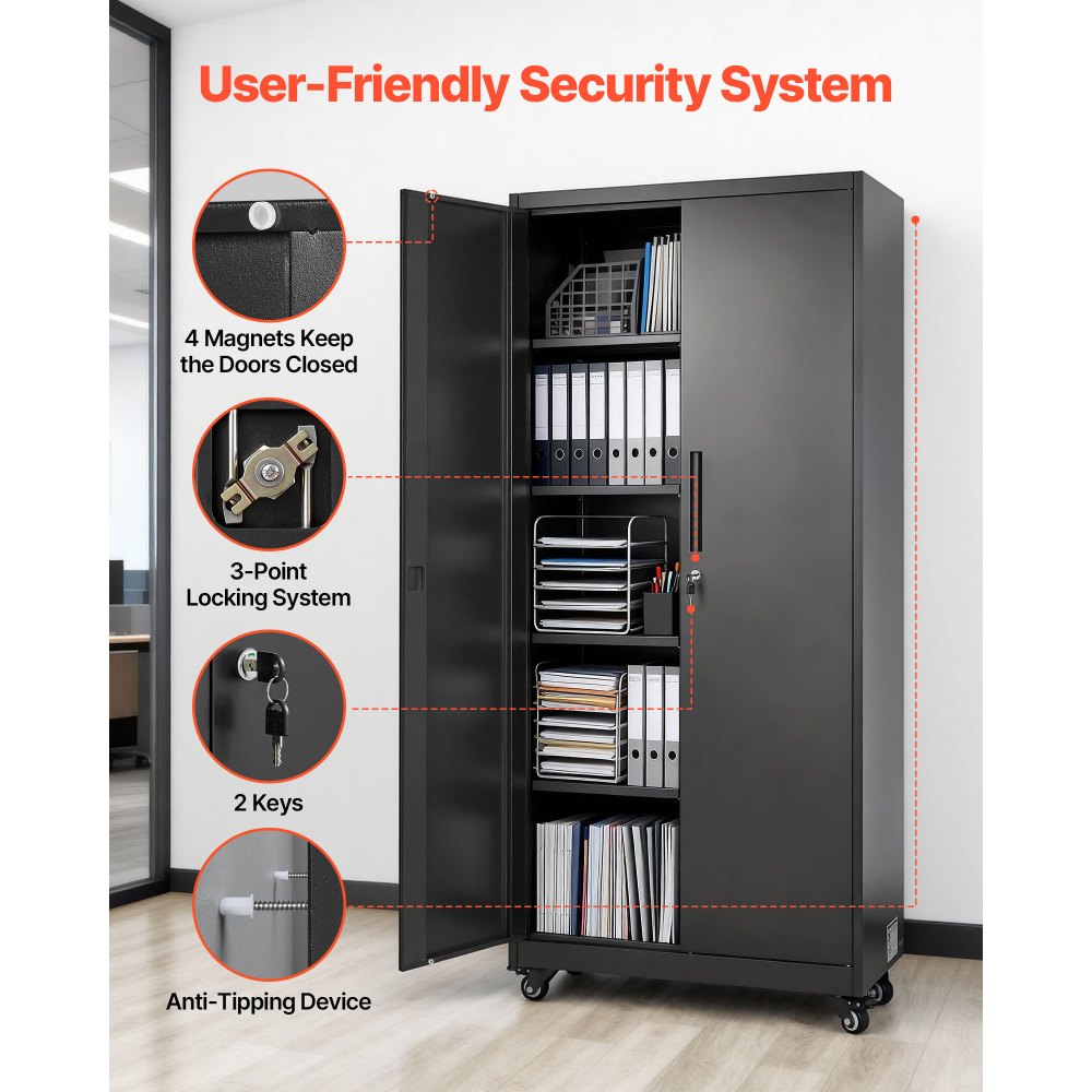 Μεταλλικό ντουλάπι αποθήκευσης VEVOR, ντουλάπι γκαράζ από χάλυβα 179,5 cm με ρυθμιζόμενα ράφια, 2 μαγνητικές πόρτες, κρεμαστή ράβδο και 3 γάντζους ράβδων, 5 επίπεδα αποθήκευσης εργαλείων με κλειδαριά για ντουλάπι, αποθήκη, υπόγειο Μεταλλικό ντουλάπι αποθήκευσης VEVOR, ντουλάπι γκαράζ από χάλυβα 179,5 cm με ρυθμιζόμενα ράφια, 2 μαγνητικές πόρτες, κρεμαστή ράβδο και 3 γάντζους ράβδων, 5 επίπεδα αποθήκευσης εργαλείων με κλειδαριά για ντουλάπι, αποθήκη, υπόγειο