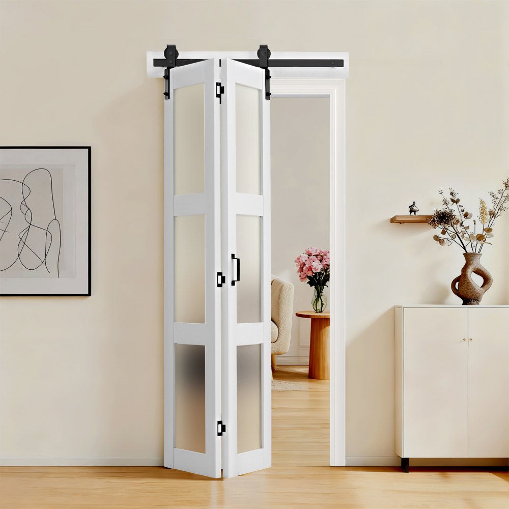 Πόρτα Αχυρώνα VEVOR Δίπτυχη, 914 x 2134 mm, MDF με συρόμενες πόρτες από σκληρυμένο γυαλί, Συμπεριλαμβάνεται κιτ εξαρτημάτων, Σχεδιασμός εξοικονόμησης χώρου, Προσυναρμολογημένα πάνελ για υπνοδωμάτιο, σαλόνι, ντουλάπα, λευκό Πόρτα Αχυρώνα VEVOR Δίπτυχη, 914 x 2134 mm, MDF με συρόμενες πόρτες από σκληρυμένο γυαλί, Συμπεριλαμβάνεται κιτ εξαρτημάτων, Σχεδιασμός εξοικονόμησης χώρου, Προσυναρμολογημένα πάνελ για υπνοδωμάτιο, σαλόνι, ντουλάπα, λευκό