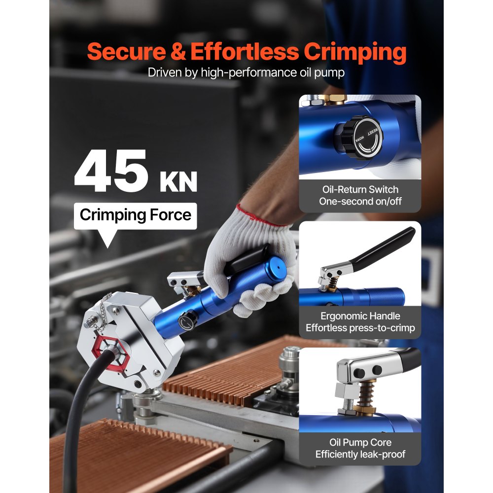 Πρεσαριστός υδραυλικός σωλήνας VEVOR, κιτ πρεσαριστού σωλήνα AC Hydra-Krimp με 7 μήτρες που κουμπώνουν, ενσωματωμένο χειροκίνητο εργαλείο πρεσαριστού υδραυλικού σωλήνα A/C για επισκευές αυτοκινήτων και κλιματιστικών - με θήκη μεταφοράς Πρεσαριστός υδραυλικός σωλήνας VEVOR, κιτ πρεσαριστού σωλήνα AC Hydra-Krimp με 7 μήτρες που κουμπώνουν, ενσωματωμένο χειροκίνητο εργαλείο πρεσαριστού υδραυλικού σωλήνα A/C για επισκευές αυτοκινήτων και κλιματιστικών - με θήκη μεταφοράς