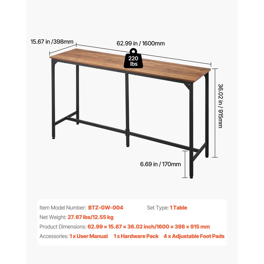 Τραπέζι Μπαρ VEVOR, 1 τεμάχιο τραπέζι μπαρ κουζίνας 1600,2 χιλ., ψηλά τραπέζια τραπεζαρίας με στρογγυλεμένες άκρες, ορθογώνια τραπέζια κουζίνας με ψηλή κορυφή για μπαλκόνι, σαλόνι, ανοιχτό καφέ, μαύρο, εκτεταμένο οριζόντιο σχέδιο Τραπέζι Μπαρ VEVOR, 1 τεμάχιο τραπέζι μπαρ κουζίνας 1600,2 χιλ., ψηλά τραπέζια τραπεζαρίας με στρογγυλεμένες άκρες, ορθογώνια τραπέζια κουζίνας με ψηλή κορυφή για μπαλκόνι, σαλόνι, ανοιχτό καφέ, μαύρο, εκτεταμένο οριζόντιο σχέδιο