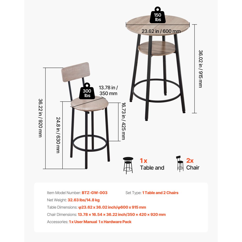 Τραπέζι Μπαρ VEVOR, Σετ 3 τεμαχίων τραπεζιών μπαρ 596,9 χιλ., Σετ τραπεζιών και καρεκλών μπαρ με στρογγυλεμένες γωνίες, Στρογγυλό τραπέζι μπαρ με δύο σκαμπό για γραφείο, Γωνία πρωινού, Μίνι μπαρ, Ανοιχτό γκρι, Μαύρο Τραπέζι Μπαρ VEVOR, Σετ 3 τεμαχίων τραπεζιών μπαρ 596,9 χιλ., Σετ τραπεζιών και καρεκλών μπαρ με στρογγυλεμένες γωνίες, Στρογγυλό τραπέζι μπαρ με δύο σκαμπό για γραφείο, Γωνία πρωινού, Μίνι μπαρ, Ανοιχτό γκρι, Μαύρο