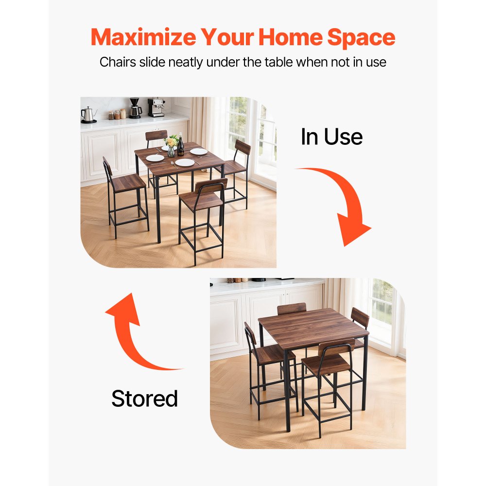 Τραπέζι Μπαρ VEVOR, Σετ 5 τεμαχίων τραπεζιών μπαρ 889 χιλ., Σετ τραπεζιών και καρεκλών μπαρ με στρογγυλεμένες άκρες, Τετράγωνο τραπέζι μπαρ με τέσσερα σκαμπό για σαλόνι, τραπεζαρία, κουζίνα, χρώμα καρυδιάς, μαύρο Τραπέζι Μπαρ VEVOR, Σετ 5 τεμαχίων τραπεζιών μπαρ 889 χιλ., Σετ τραπεζιών και καρεκλών μπαρ με στρογγυλεμένες άκρες, Τετράγωνο τραπέζι μπαρ με τέσσερα σκαμπό για σαλόνι, τραπεζαρία, κουζίνα, χρώμα καρυδιάς, μαύρο