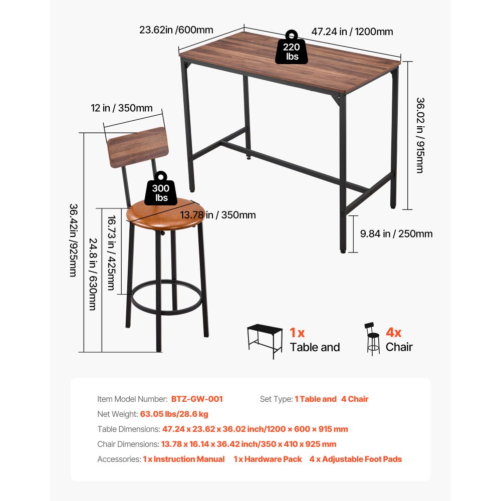 Τραπέζι Μπαρ VEVOR, Σετ 5 τεμαχίων τραπεζιών μπαρ 1193,8 χιλ., Σετ τραπεζιών μπαρ και καρεκλών με στρογγυλεμένες άκρες, Ορθογώνιο τραπέζι μπαρ με τέσσερα σκαμπό για σαλόνι, τραπεζαρία, κουζίνα, χρώμα καρυδιάς, μαύρο Τραπέζι Μπαρ VEVOR, Σετ 5 τεμαχίων τραπεζιών μπαρ 1193,8 χιλ., Σετ τραπεζιών μπαρ και καρεκλών με στρογγυλεμένες άκρες, Ορθογώνιο τραπέζι μπαρ με τέσσερα σκαμπό για σαλόνι, τραπεζαρία, κουζίνα, χρώμα καρυδιάς, μαύρο
