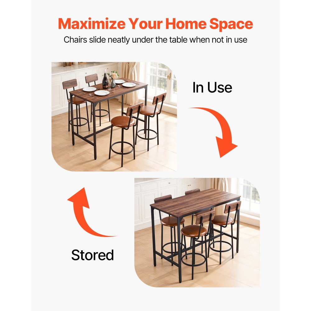 Τραπέζι Μπαρ VEVOR, Σετ 5 τεμαχίων τραπεζιών μπαρ 1193,8 χιλ., Σετ τραπεζιών μπαρ και καρεκλών με στρογγυλεμένες άκρες, Ορθογώνιο τραπέζι μπαρ με τέσσερα σκαμπό για σαλόνι, τραπεζαρία, κουζίνα, χρώμα καρυδιάς, μαύρο Τραπέζι Μπαρ VEVOR, Σετ 5 τεμαχίων τραπεζιών μπαρ 1193,8 χιλ., Σετ τραπεζιών μπαρ και καρεκλών με στρογγυλεμένες άκρες, Ορθογώνιο τραπέζι μπαρ με τέσσερα σκαμπό για σαλόνι, τραπεζαρία, κουζίνα, χρώμα καρυδιάς, μαύρο