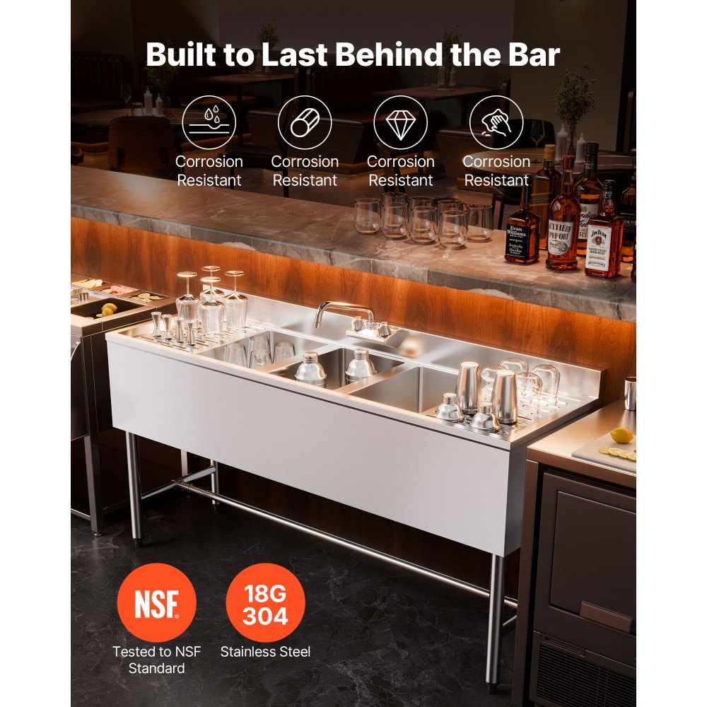 Νιπτήρας VEVOR 3 θέσεων, από ανοξείδωτο ατσάλι 18-Gauge 304, μέγεθος λεκάνης 254x356x254 mm, επαγγελματικός νεροχύτης 3 θέσεων κάτω από το μπαρ με διπλή αποστράγγιση και πλακάκι πλάτης για κουζίνα, εστιατόριο, φορτηγό τροφίμων και οικιακή χρήση Νιπτήρας VEVOR 3 θέσεων, από ανοξείδωτο ατσάλι 18-Gauge 304, μέγεθος λεκάνης 254x356x254 mm, επαγγελματικός νεροχύτης 3 θέσεων κάτω από το μπαρ με διπλή αποστράγγιση και πλακάκι πλάτης για κουζίνα, εστιατόριο, φορτηγό τροφίμων και οικιακή χρήση