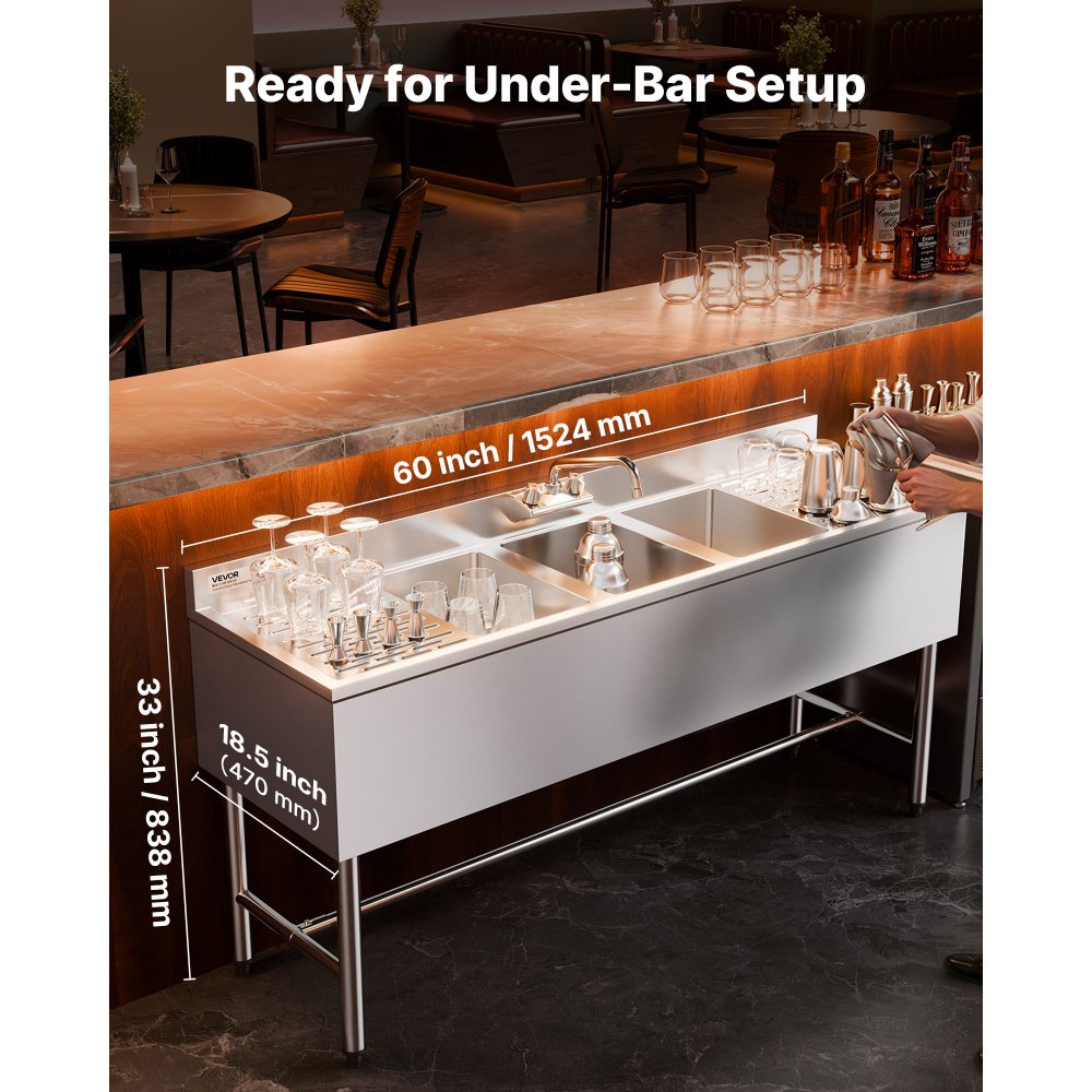 Νιπτήρας VEVOR 3 θέσεων, από ανοξείδωτο ατσάλι 18-Gauge 304, μέγεθος λεκάνης 254x356x254 mm, επαγγελματικός νεροχύτης 3 θέσεων κάτω από το μπαρ με διπλή αποστράγγιση και πλακάκι πλάτης για κουζίνα, εστιατόριο, φορτηγό τροφίμων και οικιακή χρήση Νιπτήρας VEVOR 3 θέσεων, από ανοξείδωτο ατσάλι 18-Gauge 304, μέγεθος λεκάνης 254x356x254 mm, επαγγελματικός νεροχύτης 3 θέσεων κάτω από το μπαρ με διπλή αποστράγγιση και πλακάκι πλάτης για κουζίνα, εστιατόριο, φορτηγό τροφίμων και οικιακή χρήση