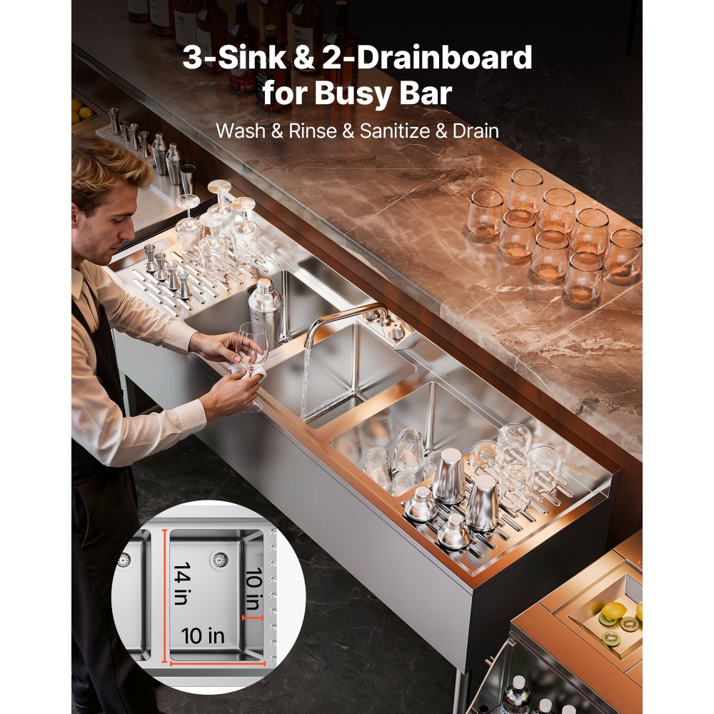 Νιπτήρας VEVOR 3 θέσεων, από ανοξείδωτο ατσάλι 18-Gauge 304, μέγεθος λεκάνης 254x356x254 mm, επαγγελματικός νεροχύτης 3 θέσεων κάτω από το μπαρ με διπλή αποστράγγιση και πλακάκι πλάτης για κουζίνα, εστιατόριο, φορτηγό τροφίμων και οικιακή χρήση Νιπτήρας VEVOR 3 θέσεων, από ανοξείδωτο ατσάλι 18-Gauge 304, μέγεθος λεκάνης 254x356x254 mm, επαγγελματικός νεροχύτης 3 θέσεων κάτω από το μπαρ με διπλή αποστράγγιση και πλακάκι πλάτης για κουζίνα, εστιατόριο, φορτηγό τροφίμων και οικιακή χρήση