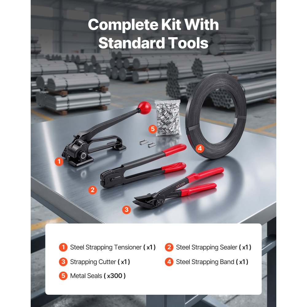 Κιτ δεσίματος χαλύβδινων ταινιών VEVOR, εργαλείο σφράγισης ταινιών βαρέως τύπου με ιμάντες δεσίματος 183 μέτρων, 300 μεταλλικές σφραγίδες, κιτ δεσίματος χειροκίνητης συσκευασίας παλετών για αποθήκη, μεταφορά, βιομηχανική συσκευασία Κιτ δεσίματος χαλύβδινων ταινιών VEVOR, εργαλείο σφράγισης ταινιών βαρέως τύπου με ιμάντες δεσίματος 183 μέτρων, 300 μεταλλικές σφραγίδες, κιτ δεσίματος χειροκίνητης συσκευασίας παλετών για αποθήκη, μεταφορά, βιομηχανική συσκευασία