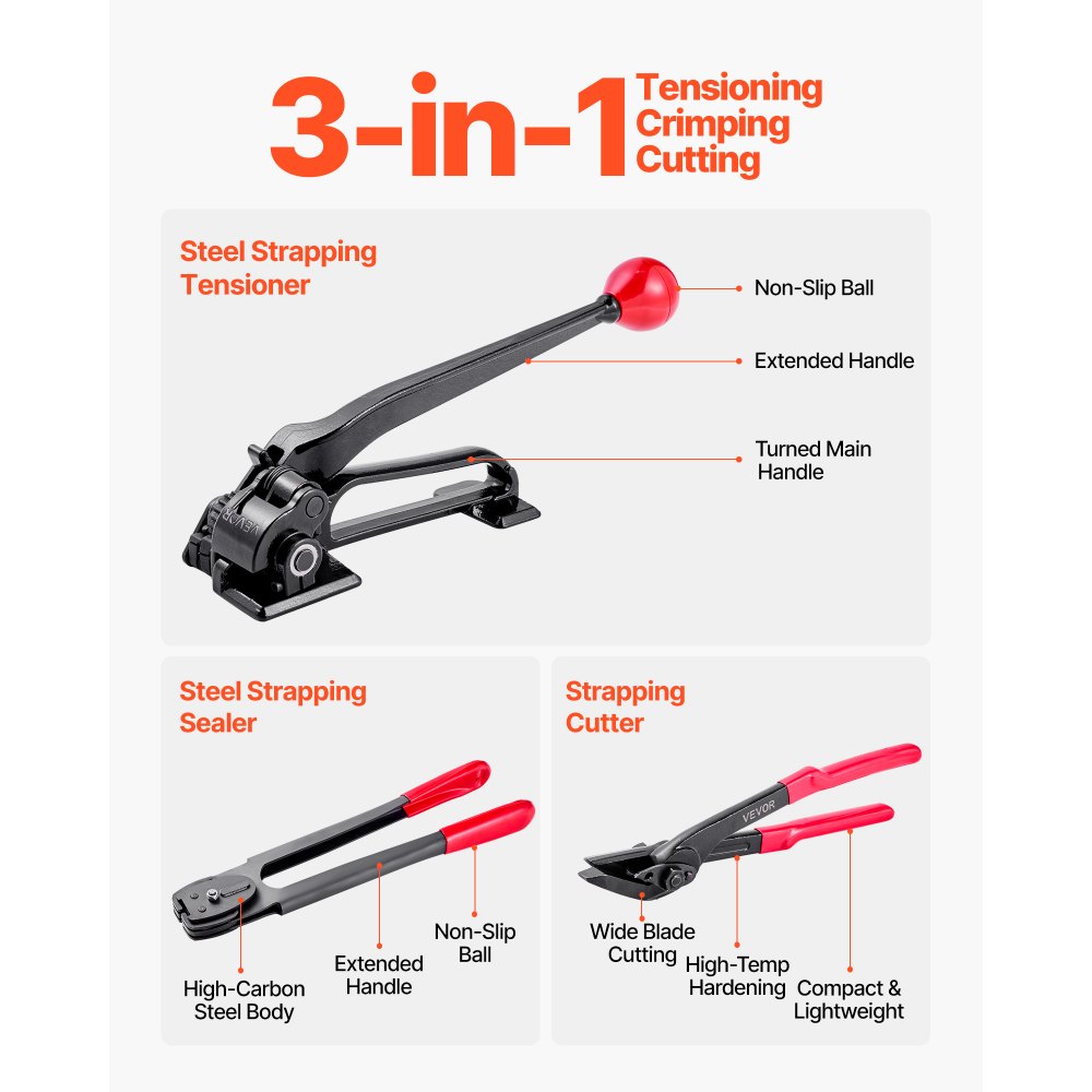 Κιτ δεσίματος χαλύβδινων ταινιών VEVOR, εργαλείο σφράγισης ταινιών βαρέως τύπου με ιμάντες δεσίματος 183 μέτρων, 300 μεταλλικές σφραγίδες, κιτ δεσίματος χειροκίνητης συσκευασίας παλετών για αποθήκη, μεταφορά, βιομηχανική συσκευασία Κιτ δεσίματος χαλύβδινων ταινιών VEVOR, εργαλείο σφράγισης ταινιών βαρέως τύπου με ιμάντες δεσίματος 183 μέτρων, 300 μεταλλικές σφραγίδες, κιτ δεσίματος χειροκίνητης συσκευασίας παλετών για αποθήκη, μεταφορά, βιομηχανική συσκευασία