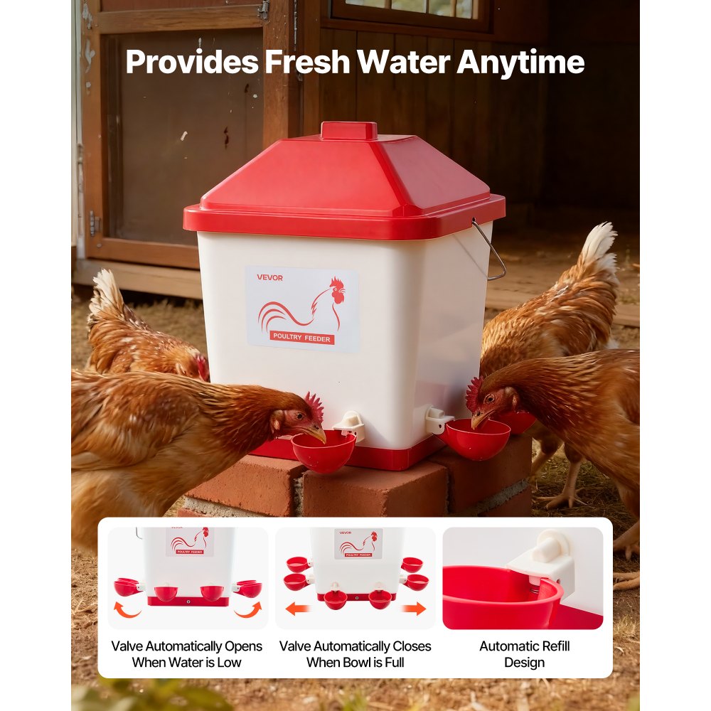 Αυτόματο ποτιστήρι κοτόπουλου VEVOR 19L, 6 θύρες νερού, αυτόματο δοχείο νερού, αυτόματο ποτιστήρι βαρύτητας με βολική λαβή και σφραγισμένο ελαστικό δακτύλιο, αδιάβροχο υλικό PP, σχεδιασμός χωρίς απόβλητα, για κοτόπουλο Αυτόματο ποτιστήρι κοτόπουλου VEVOR 19L, 6 θύρες νερού, αυτόματο δοχείο νερού, αυτόματο ποτιστήρι βαρύτητας με βολική λαβή και σφραγισμένο ελαστικό δακτύλιο, αδιάβροχο υλικό PP, σχεδιασμός χωρίς απόβλητα, για κοτόπουλο