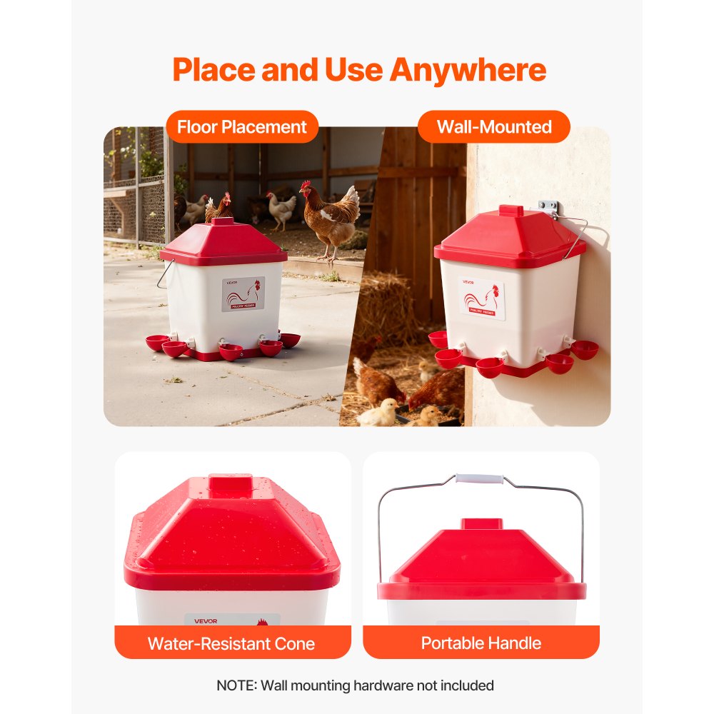 Αυτόματο ποτιστήρι κοτόπουλου VEVOR 19L, 6 θύρες νερού, αυτόματο δοχείο νερού, αυτόματο ποτιστήρι βαρύτητας με βολική λαβή και σφραγισμένο ελαστικό δακτύλιο, αδιάβροχο υλικό PP, σχεδιασμός χωρίς απόβλητα, για κοτόπουλο Αυτόματο ποτιστήρι κοτόπουλου VEVOR 19L, 6 θύρες νερού, αυτόματο δοχείο νερού, αυτόματο ποτιστήρι βαρύτητας με βολική λαβή και σφραγισμένο ελαστικό δακτύλιο, αδιάβροχο υλικό PP, σχεδιασμός χωρίς απόβλητα, για κοτόπουλο