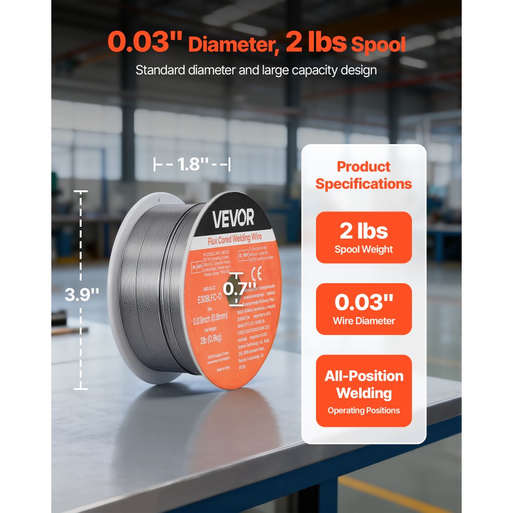 Σύρμα συγκόλλησης MIG VEVOR με πυρήνα ροής, E308LFC-O 0,8mm 0,9kg, Σύρμα συγκόλλησης από ανοξείδωτο χάλυβα χωρίς αέριο με χαμηλό πιτσίλισμα για συγκόλληση τόξου σε όλες τις θέσεις, αυτοθωρακισμένο για εξωτερική χρήση Σύρμα συγκόλλησης MIG VEVOR με πυρήνα ροής, E308LFC-O 0,8mm 0,9kg, Σύρμα συγκόλλησης από ανοξείδωτο χάλυβα χωρίς αέριο με χαμηλό πιτσίλισμα για συγκόλληση τόξου σε όλες τις θέσεις, αυτοθωρακισμένο για εξωτερική χρήση