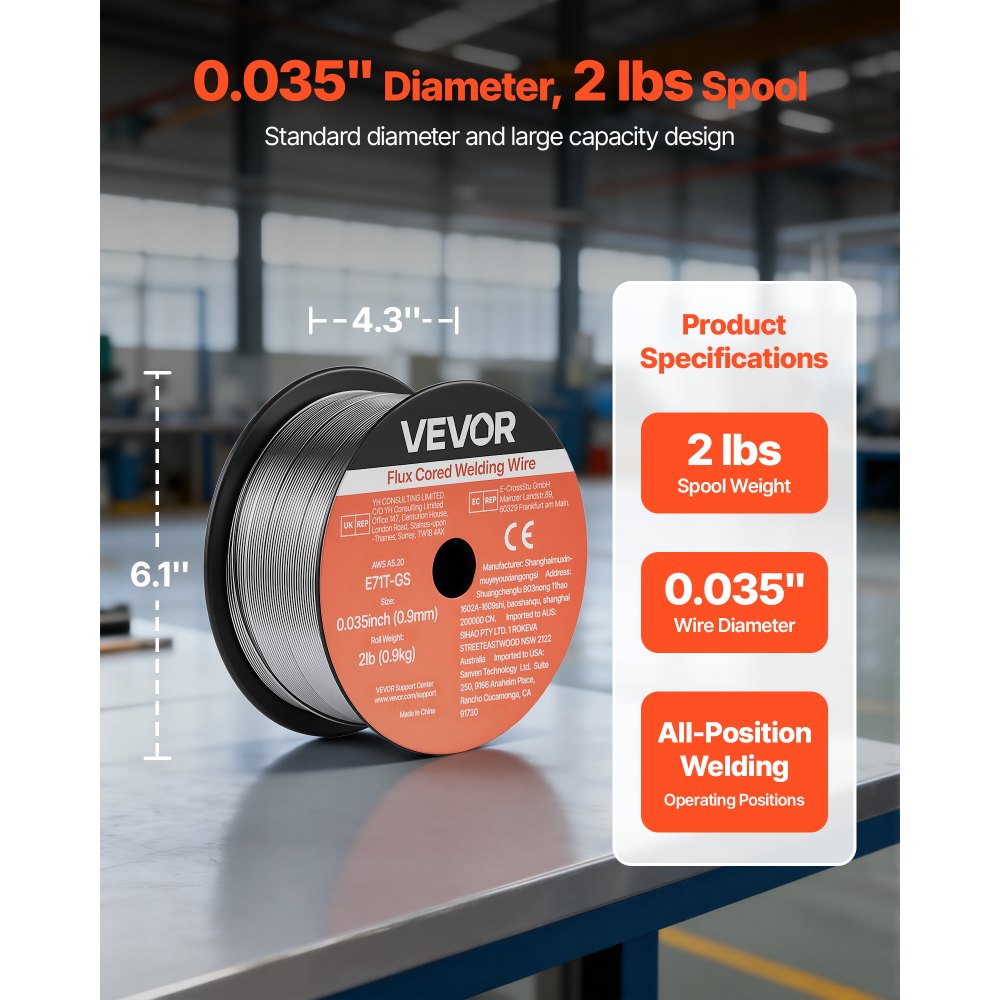Σύρμα συγκόλλησης MIG VEVOR Flux Core, E71T-GS 0,9mm 0,9kg, σύρμα συγκόλλησης από μαλακό χάλυβα χωρίς αέριο με χαμηλό πιτσίλισμα για συγκόλληση τόξου σε όλες τις θέσεις, αυτοθωρακισμένο για εξωτερική χρήση (συσκευασία 3 ρολών) Σύρμα συγκόλλησης MIG VEVOR Flux Core, E71T-GS 0,9mm 0,9kg, σύρμα συγκόλλησης από μαλακό χάλυβα χωρίς αέριο με χαμηλό πιτσίλισμα για συγκόλληση τόξου σε όλες τις θέσεις, αυτοθωρακισμένο για εξωτερική χρήση (συσκευασία 3 ρολών)