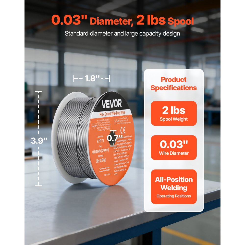 Σύρμα συγκόλλησης MIG VEVOR με πυρήνα ροής, E71T-11 0,8mm 0,9kg, σύρμα συγκόλλησης από μαλακό χάλυβα χωρίς αέριο με χαμηλό πιτσίλισμα για συγκόλληση τόξου σε όλες τις θέσεις, αυτοθωρακισμένο για εξωτερική χρήση Σύρμα συγκόλλησης MIG VEVOR με πυρήνα ροής, E71T-11 0,8mm 0,9kg, σύρμα συγκόλλησης από μαλακό χάλυβα χωρίς αέριο με χαμηλό πιτσίλισμα για συγκόλληση τόξου σε όλες τις θέσεις, αυτοθωρακισμένο για εξωτερική χρήση