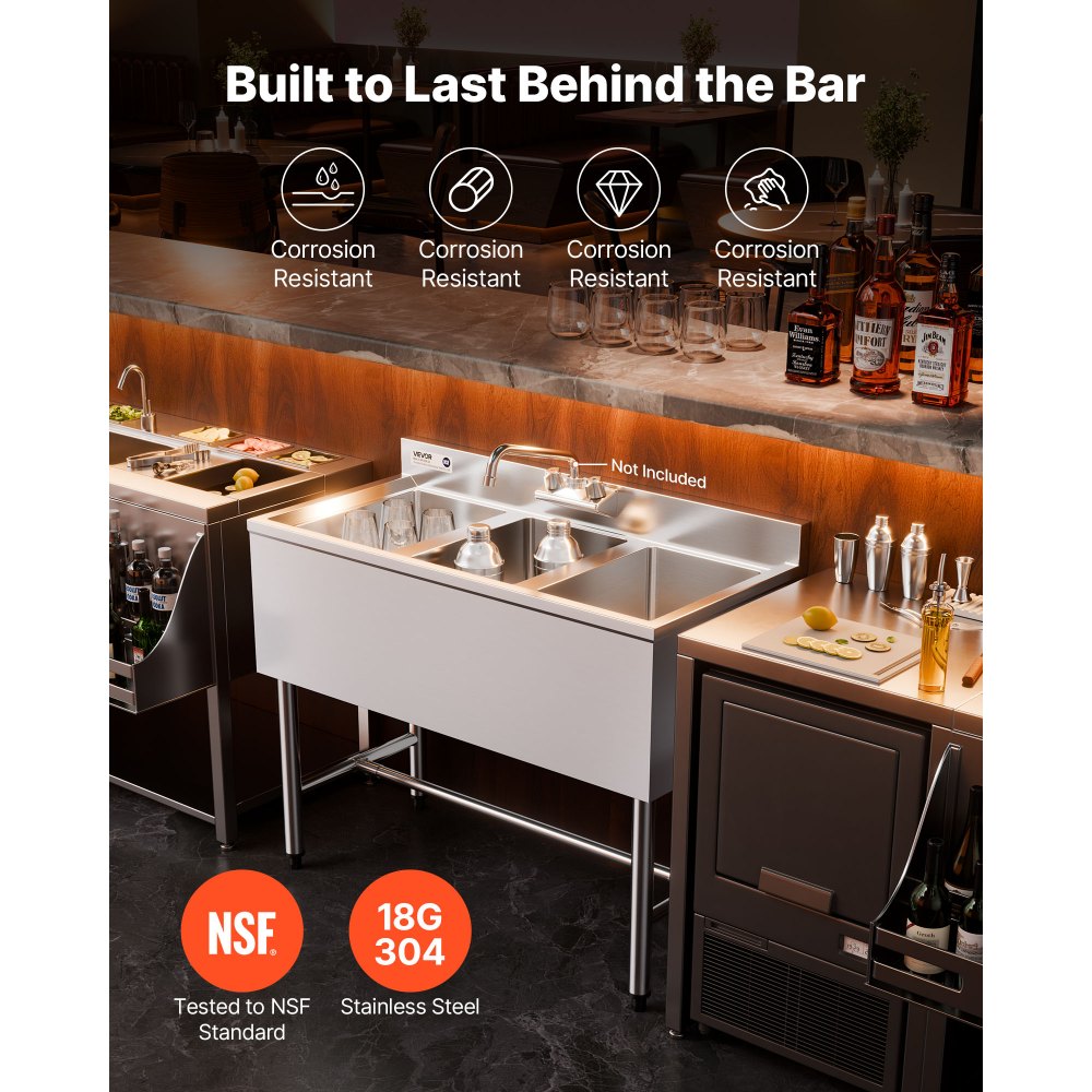 Νιπτήρας VEVOR 3 θέσεων, από ανοξείδωτο ατσάλι 18-Gauge 304, μέγεθος λεκάνης 254x356x254 mm, επαγγελματικός νεροχύτης 3 θέσεων κάτω από μπαρ με πλακάκια backsplash και αποτελεσματική αποστράγγιση για κουζίνα, εστιατόριο, φορτηγό τροφίμων και οικιακή χρήση Νιπτήρας VEVOR 3 θέσεων, από ανοξείδωτο ατσάλι 18-Gauge 304, μέγεθος λεκάνης 254x356x254 mm, επαγγελματικός νεροχύτης 3 θέσεων κάτω από μπαρ με πλακάκια backsplash και αποτελεσματική αποστράγγιση για κουζίνα, εστιατόριο, φορτηγό τροφίμων και οικιακή χρήση