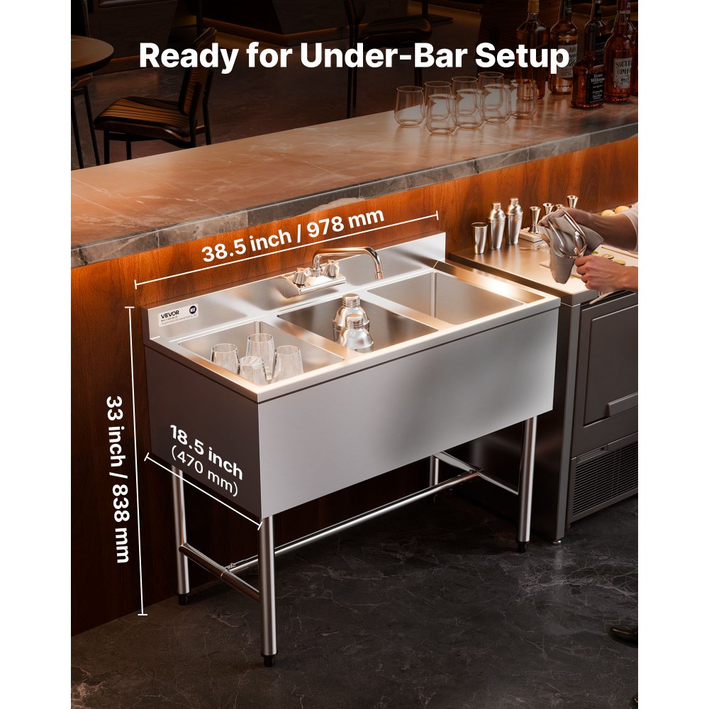 Νιπτήρας VEVOR 3 θέσεων, από ανοξείδωτο ατσάλι 18-Gauge 304, μέγεθος λεκάνης 254x356x254 mm, επαγγελματικός νεροχύτης 3 θέσεων κάτω από μπαρ με πλακάκια backsplash και αποτελεσματική αποστράγγιση για κουζίνα, εστιατόριο, φορτηγό τροφίμων και οικιακή χρήση Νιπτήρας VEVOR 3 θέσεων, από ανοξείδωτο ατσάλι 18-Gauge 304, μέγεθος λεκάνης 254x356x254 mm, επαγγελματικός νεροχύτης 3 θέσεων κάτω από μπαρ με πλακάκια backsplash και αποτελεσματική αποστράγγιση για κουζίνα, εστιατόριο, φορτηγό τροφίμων και οικιακή χρήση