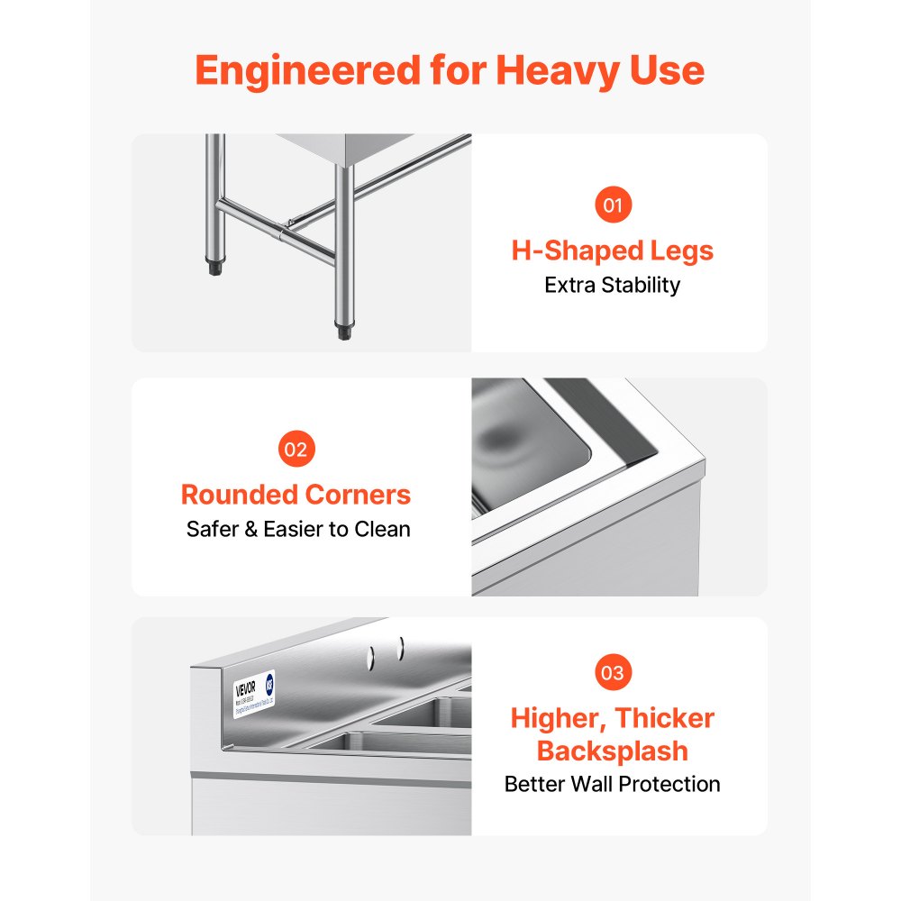 Νιπτήρας VEVOR 3 θέσεων, από ανοξείδωτο ατσάλι 18-Gauge 304, μέγεθος λεκάνης 254x356x254 mm, επαγγελματικός νεροχύτης 3 θέσεων κάτω από μπαρ με πλακάκια backsplash και αποτελεσματική αποστράγγιση για κουζίνα, εστιατόριο, φορτηγό τροφίμων και οικιακή χρήση Νιπτήρας VEVOR 3 θέσεων, από ανοξείδωτο ατσάλι 18-Gauge 304, μέγεθος λεκάνης 254x356x254 mm, επαγγελματικός νεροχύτης 3 θέσεων κάτω από μπαρ με πλακάκια backsplash και αποτελεσματική αποστράγγιση για κουζίνα, εστιατόριο, φορτηγό τροφίμων και οικιακή χρήση