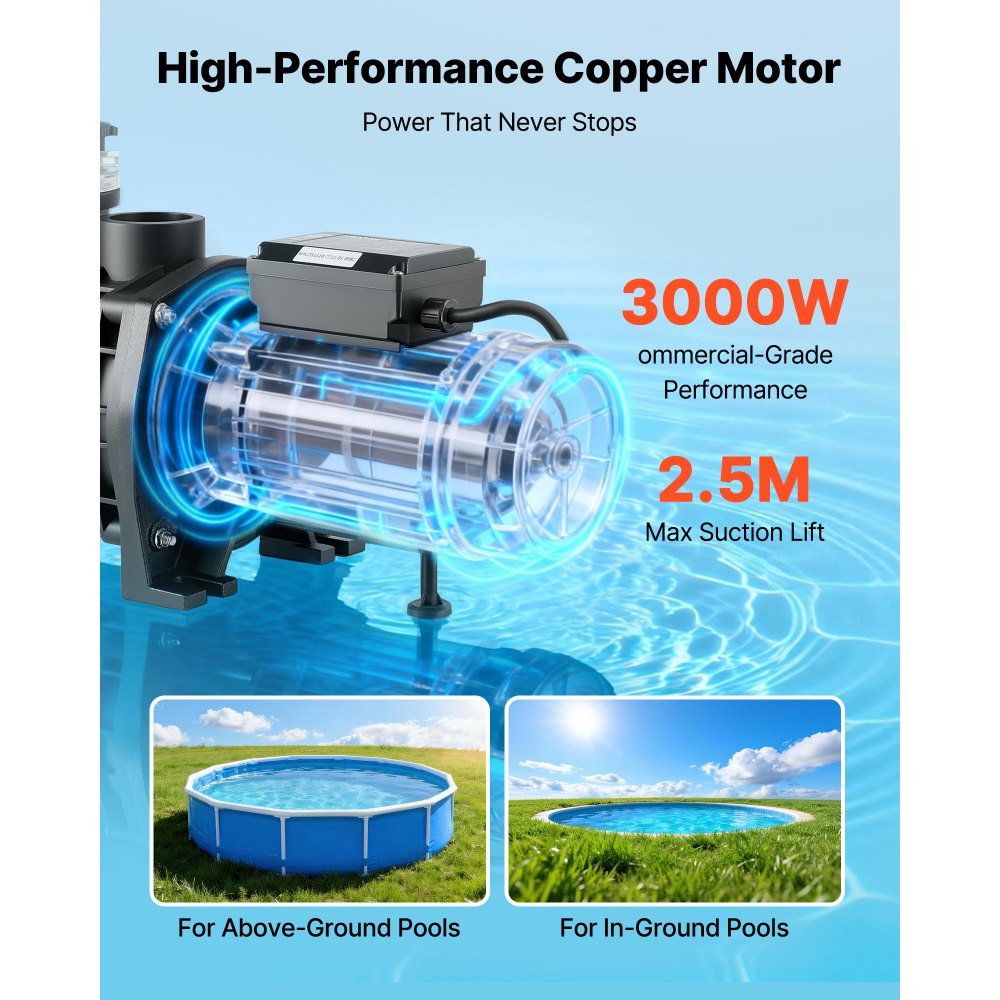 Αντλία πισίνας VEVOR, 3000W, μέγιστη ροή 35.000 L/H, αντλία πισίνας μονής ταχύτητας, AC 220-240V, 2860 σ.α.λ., μέγιστη μανομετρική βαλβίδα 19 m, με χρονοδιακόπτη 24 ωρών και καλάθι φίλτρου, για υπέργειες και εντοιχισμένες πισίνες, υδρομασάζ, σπα Αντλία πισίνας VEVOR, 3000W, μέγιστη ροή 35.000 L/H, αντλία πισίνας μονής ταχύτητας, AC 220-240V, 2860 σ.α.λ., μέγιστη μανομετρική βαλβίδα 19 m, με χρονοδιακόπτη 24 ωρών και καλάθι φίλτρου, για υπέργειες και εντοιχισμένες πισίνες, υδρομασάζ, σπα