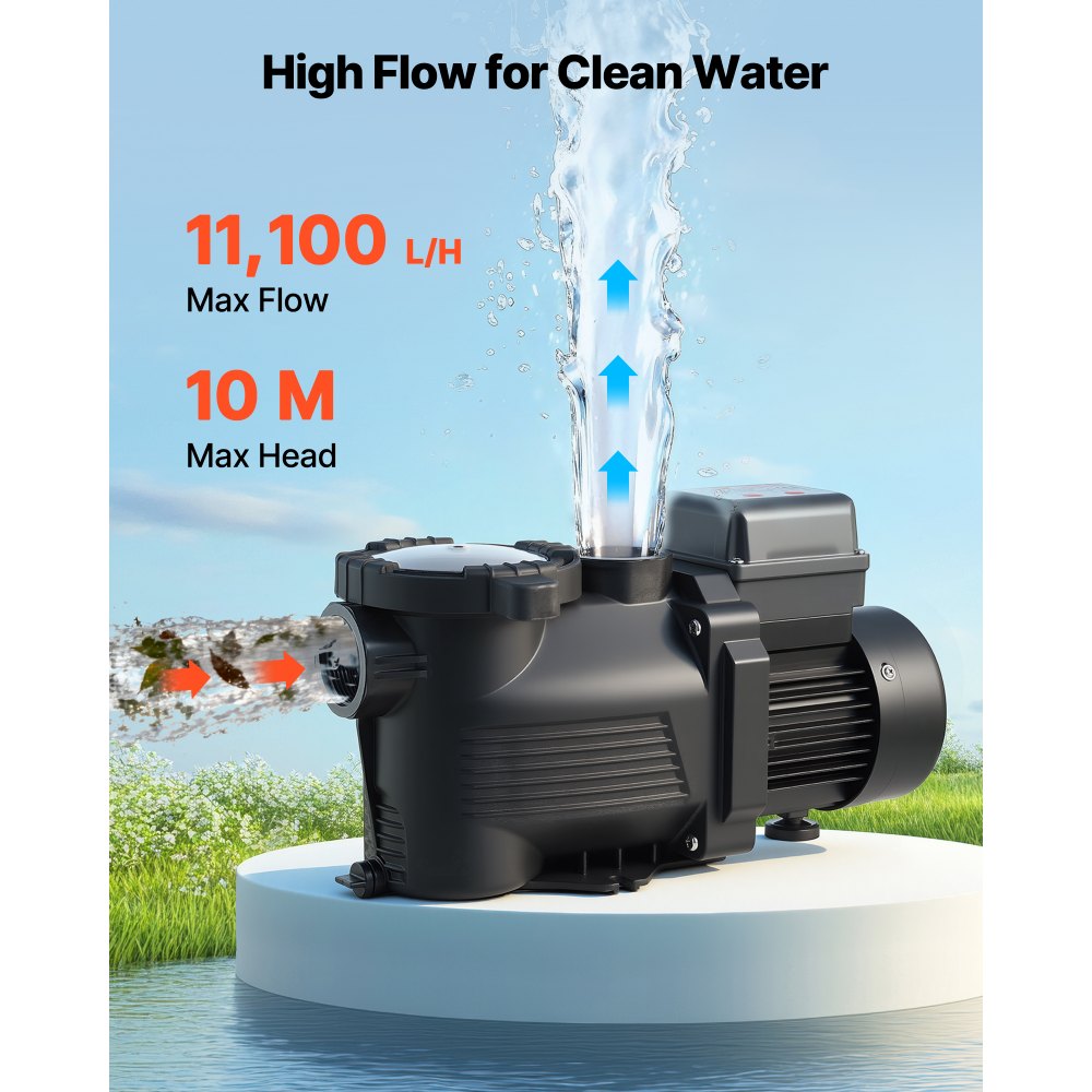Αντλία πισίνας VEVOR, 400W, μέγιστη ροή 11.100 L/H, αντλία πισίνας μονής ταχύτητας, AC 220-240V, 3450 RPM, μέγιστη μανομετρική βαλβίδα 10 m, με χρονοδιακόπτη 24 ωρών και καλάθι φίλτρου, για υπέργειες και εντοιχισμένες πισίνες, υδρομασάζ, σπα Αντλία πισίνας VEVOR, 400W, μέγιστη ροή 11.100 L/H, αντλία πισίνας μονής ταχύτητας, AC 220-240V, 3450 RPM, μέγιστη μανομετρική βαλβίδα 10 m, με χρονοδιακόπτη 24 ωρών και καλάθι φίλτρου, για υπέργειες και εντοιχισμένες πισίνες, υδρομασάζ, σπα