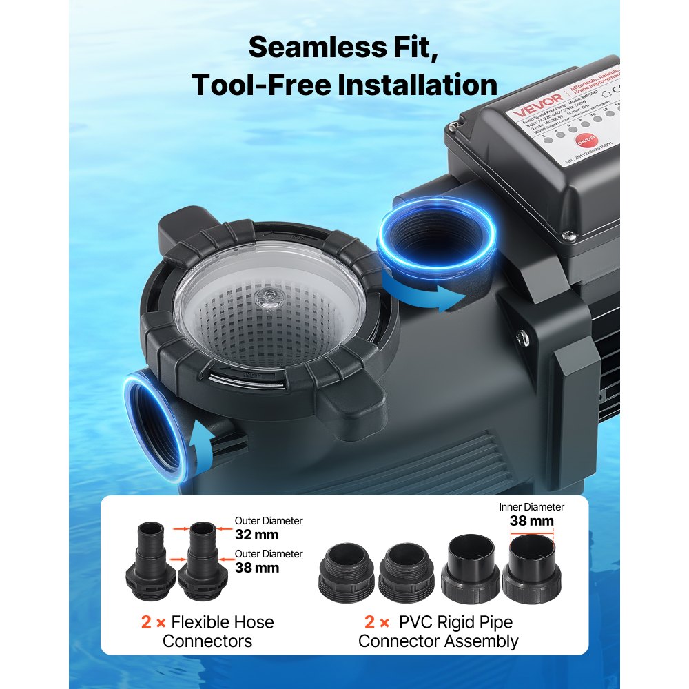 Αντλία πισίνας VEVOR, 550W, μέγιστη ροή 14.000 L/H, αντλία πισίνας μονής ταχύτητας, AC 220-240V, 3450 RPM, μέγιστη κεφαλή 12 m, με χρονοδιακόπτη 24 ωρών και καλάθι φίλτρου, για υπέργειες και εντοιχισμένες πισίνες, υδρομασάζ, σπα Αντλία πισίνας VEVOR, 550W, μέγιστη ροή 14.000 L/H, αντλία πισίνας μονής ταχύτητας, AC 220-240V, 3450 RPM, μέγιστη κεφαλή 12 m, με χρονοδιακόπτη 24 ωρών και καλάθι φίλτρου, για υπέργειες και εντοιχισμένες πισίνες, υδρομασάζ, σπα