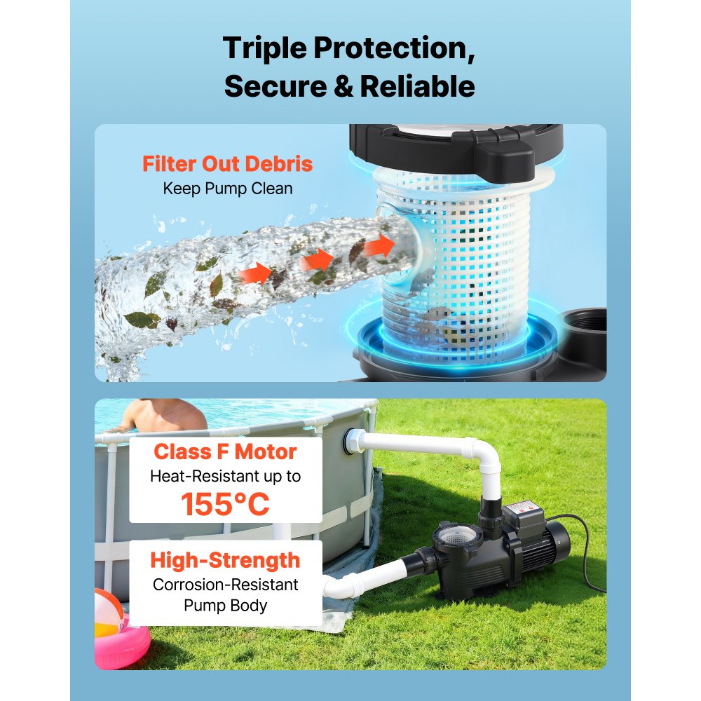 Αντλία πισίνας VEVOR, 550W, μέγιστη ροή 14.000 L/H, αντλία πισίνας μονής ταχύτητας, AC 220-240V, 3450 RPM, μέγιστη κεφαλή 12 m, με χρονοδιακόπτη 24 ωρών και καλάθι φίλτρου, για υπέργειες και εντοιχισμένες πισίνες, υδρομασάζ, σπα Αντλία πισίνας VEVOR, 550W, μέγιστη ροή 14.000 L/H, αντλία πισίνας μονής ταχύτητας, AC 220-240V, 3450 RPM, μέγιστη κεφαλή 12 m, με χρονοδιακόπτη 24 ωρών και καλάθι φίλτρου, για υπέργειες και εντοιχισμένες πισίνες, υδρομασάζ, σπα