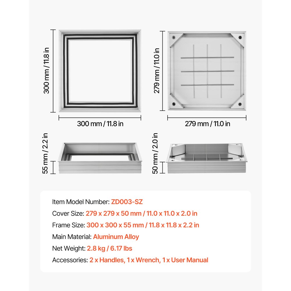 Κάλυμμα φρεατίου VEVOR με πλαίσιο, αόρατα καλύμματα πρόσβασης σε σηπτική δεξαμενή 300 x 300 mm, ενσωματωμένο κάλυμμα επιθεώρησης καναλιού αποστράγγισης από κράμα αλουμινίου για πεζοδρόμια, κήπους, βεράντες Κάλυμμα φρεατίου VEVOR με πλαίσιο, αόρατα καλύμματα πρόσβασης σε σηπτική δεξαμενή 300 x 300 mm, ενσωματωμένο κάλυμμα επιθεώρησης καναλιού αποστράγγισης από κράμα αλουμινίου για πεζοδρόμια, κήπους, βεράντες