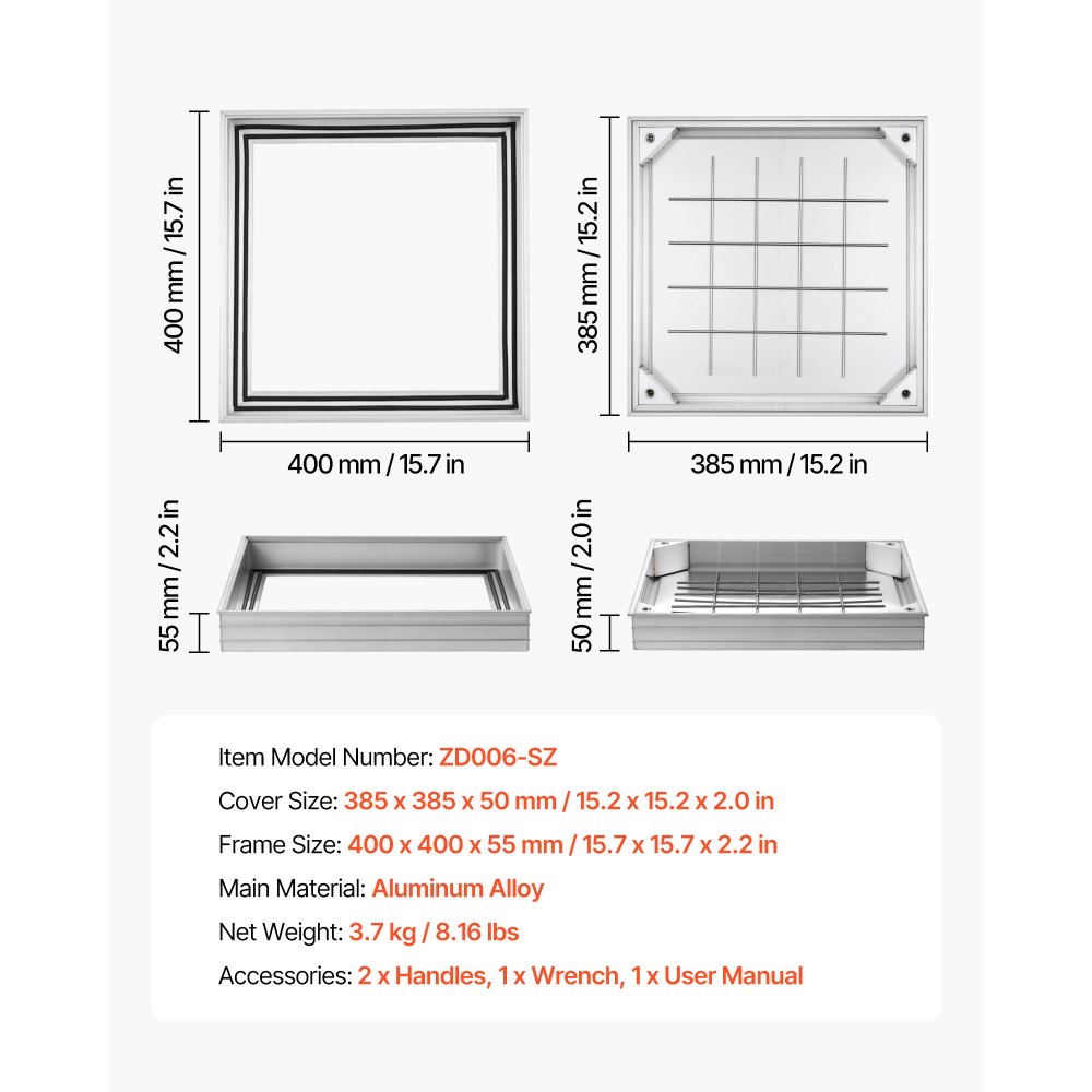 Κάλυμμα φρεατίου VEVOR με πλαίσιο, αόρατα καλύμματα πρόσβασης σε σηπτική δεξαμενή 400 x 400 mm, ενσωματωμένο κάλυμμα επιθεώρησης καναλιού αποστράγγισης από κράμα αλουμινίου για πεζοδρόμια, κήπους, βεράντες Κάλυμμα φρεατίου VEVOR με πλαίσιο, αόρατα καλύμματα πρόσβασης σε σηπτική δεξαμενή 400 x 400 mm, ενσωματωμένο κάλυμμα επιθεώρησης καναλιού αποστράγγισης από κράμα αλουμινίου για πεζοδρόμια, κήπους, βεράντες