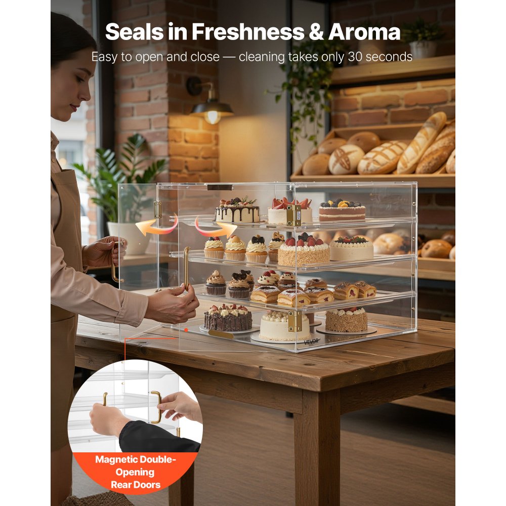Βιτρίνα αρτοποιίας VEVOR, 4-επίπεδη επαγγελματική βιτρίνα ζαχαροπλαστικής για τον πάγκο εργασίας, διαφανές ακρυλικό κουτί ψωμιού για την κουζίνα, ντουλάπι κέικ για πάρτι με μαγνητική πίσω πόρτα για ντόνατ μπισκότων και επιδόρπιο, 570x455x405 mm Βιτρίνα αρτοποιίας VEVOR, 4-επίπεδη επαγγελματική βιτρίνα ζαχαροπλαστικής για τον πάγκο εργασίας, διαφανές ακρυλικό κουτί ψωμιού για την κουζίνα, ντουλάπι κέικ για πάρτι με μαγνητική πίσω πόρτα για ντόνατ μπισκότων και επιδόρπιο, 570x455x405 mm