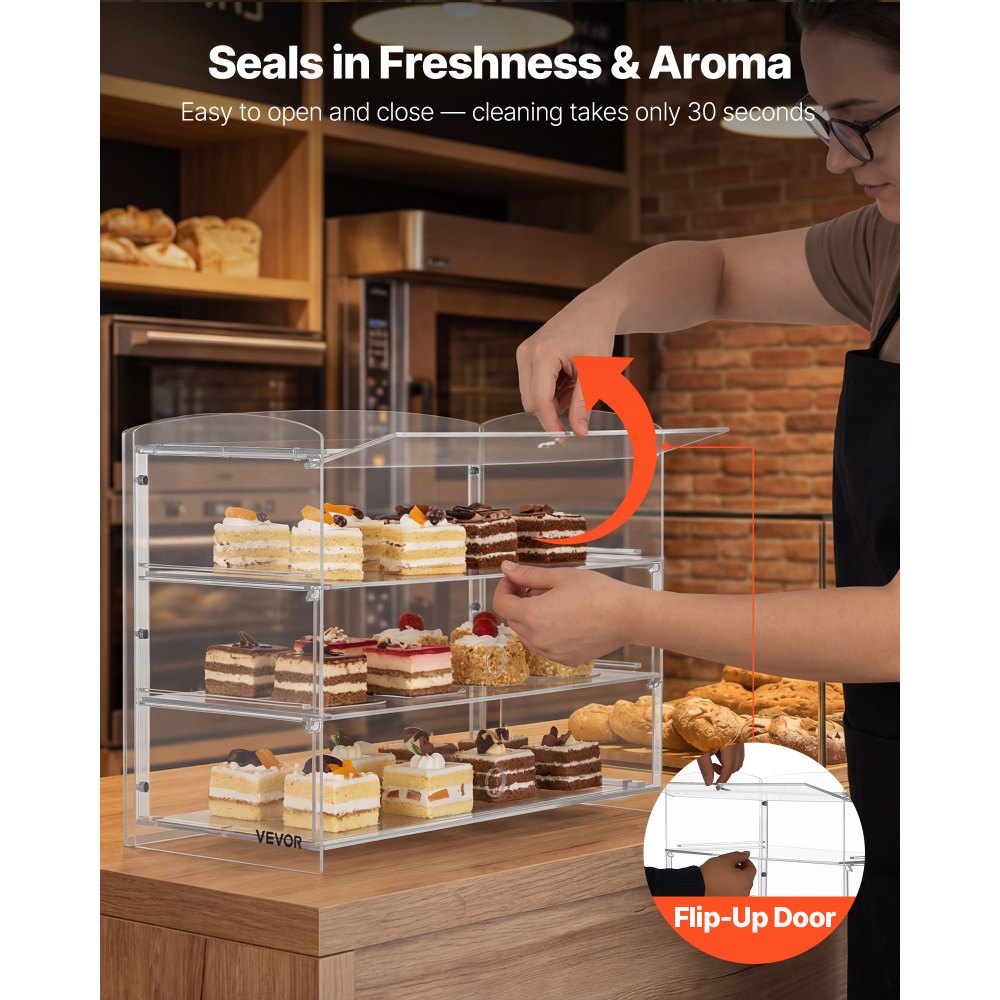 Βιτρίνα αρτοποιίας VEVOR, 3-επίπεδη επαγγελματική βιτρίνα ζαχαροπλαστικής για τον πάγκο εργασίας, διαφανές ακρυλικό κουτί ψωμιού για την κουζίνα, ντουλάπι κέικ για πάρτι με αναδιπλούμενη πόρτα για ντόνατ μπισκότων και επιδόρπιο, 482 x 232 x 380 mm Βιτρίνα αρτοποιίας VEVOR, 3-επίπεδη επαγγελματική βιτρίνα ζαχαροπλαστικής για τον πάγκο εργασίας, διαφανές ακρυλικό κουτί ψωμιού για την κουζίνα, ντουλάπι κέικ για πάρτι με αναδιπλούμενη πόρτα για ντόνατ μπισκότων και επιδόρπιο, 482 x 232 x 380 mm