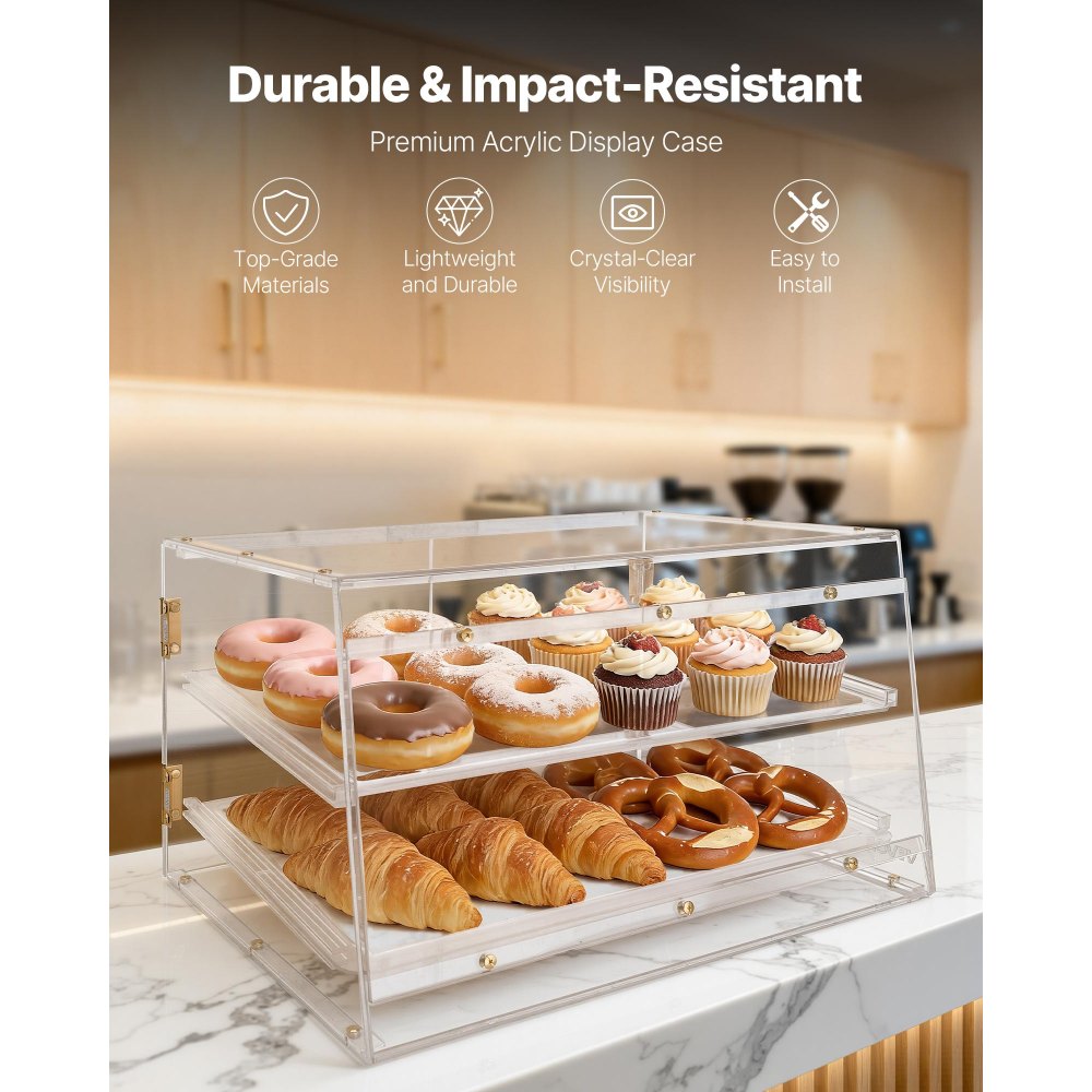 Βιτρίνα αρτοποιίας VEVOR, 2 επιπέδων επαγγελματική βιτρίνα ζαχαροπλαστικής για τον πάγκο εργασίας, διαφανές ακρυλικό κουτί ψωμιού για την κουζίνα, ντουλάπι κέικ για πάρτι με μαγνητική πίσω πόρτα για ντόνατ επιδόρπιο μπισκότων, 526x400x305 mm Βιτρίνα αρτοποιίας VEVOR, 2 επιπέδων επαγγελματική βιτρίνα ζαχαροπλαστικής για τον πάγκο εργασίας, διαφανές ακρυλικό κουτί ψωμιού για την κουζίνα, ντουλάπι κέικ για πάρτι με μαγνητική πίσω πόρτα για ντόνατ επιδόρπιο μπισκότων, 526x400x305 mm