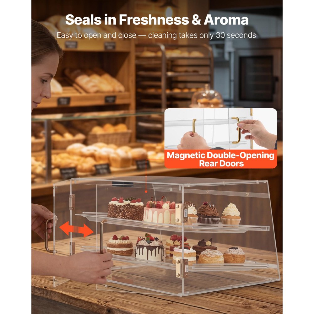 Βιτρίνα αρτοποιίας VEVOR, 2 επιπέδων επαγγελματική βιτρίνα ζαχαροπλαστικής για τον πάγκο εργασίας, διαφανές ακρυλικό κουτί ψωμιού για την κουζίνα, ντουλάπι κέικ για πάρτι με μαγνητική πίσω πόρτα για ντόνατ επιδόρπιο μπισκότων, 526x400x305 mm Βιτρίνα αρτοποιίας VEVOR, 2 επιπέδων επαγγελματική βιτρίνα ζαχαροπλαστικής για τον πάγκο εργασίας, διαφανές ακρυλικό κουτί ψωμιού για την κουζίνα, ντουλάπι κέικ για πάρτι με μαγνητική πίσω πόρτα για ντόνατ επιδόρπιο μπισκότων, 526x400x305 mm