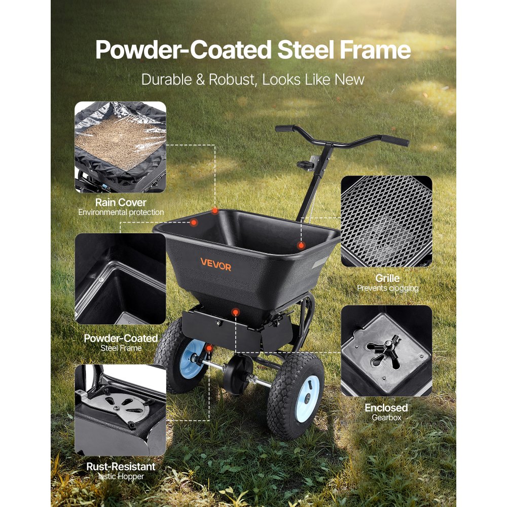 Διασκορπιστής γκαζόν VEVOR, Χωρητικότητα 100 λίβρες, Διασκορπιστής ώθησης με πεζό αμάξι, Πλάτος διασποράς 0-9,8 πόδια, Πνευματικά ελαστικά παντός εδάφους 13 ιντσών, Διασκορπιστές λιπασμάτων με σχάρα χοάνης, για λιώσιμο αλατιού σπόρων Διασκορπιστής γκαζόν VEVOR, Χωρητικότητα 100 λίβρες, Διασκορπιστής ώθησης με πεζό αμάξι, Πλάτος διασποράς 0-9,8 πόδια, Πνευματικά ελαστικά παντός εδάφους 13 ιντσών, Διασκορπιστές λιπασμάτων με σχάρα χοάνης, για λιώσιμο αλατιού σπόρων
