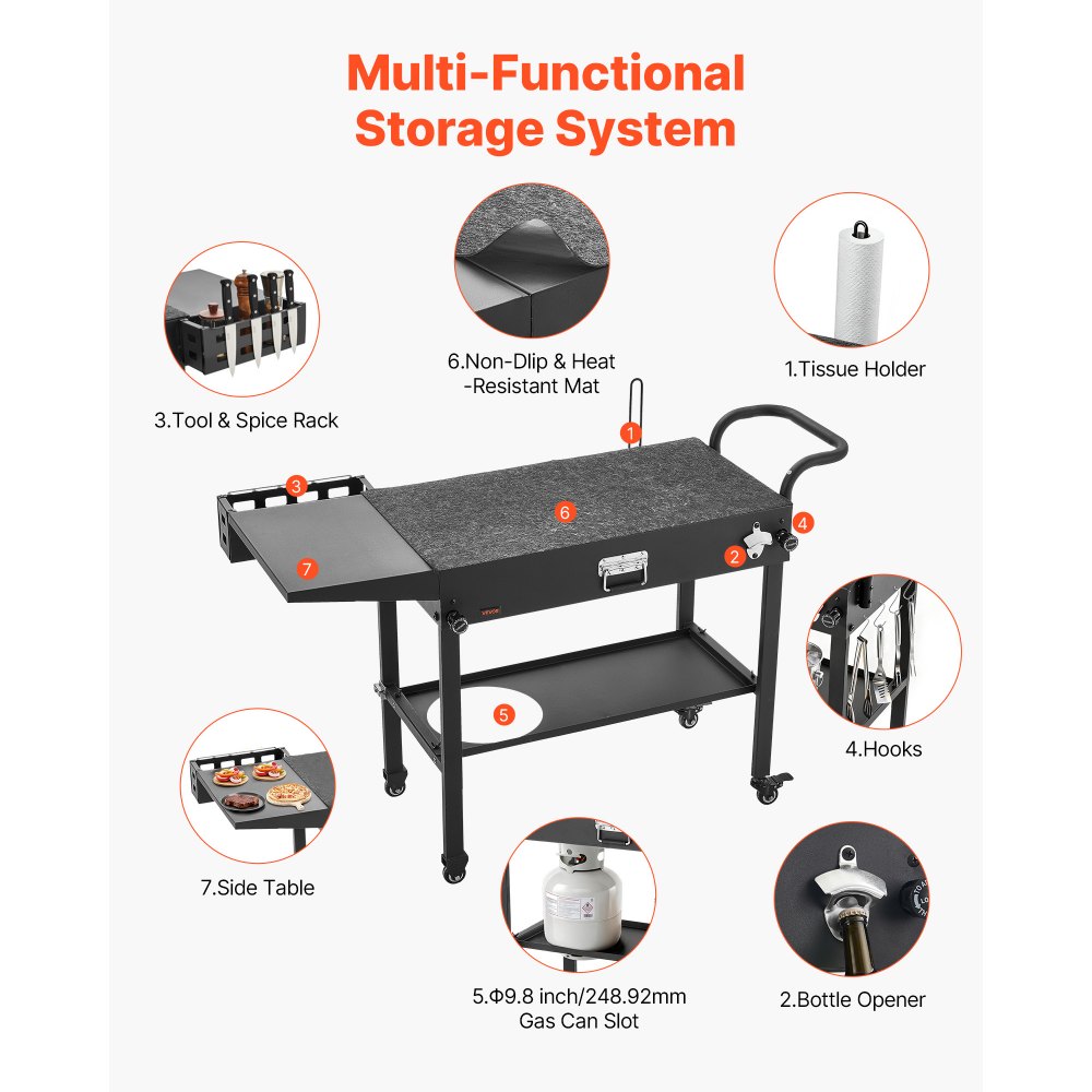 Καρότσι ψησίματος εξωτερικού χώρου VEVOR, τραπέζι ψησίματος 787 x 432 mm, πτυσσόμενο τραπέζι μαγειρέματος εξωτερικού χώρου με θήκη για χαρτομάντιλα, γάντζους, ρόδες, βοηθητικό τραπέζι, τραπέζια προετοιμασίας μπάρμπεκιου για πικνίκ, κουζίνα, αυλή Καρότσι ψησίματος εξωτερικού χώρου VEVOR, τραπέζι ψησίματος 787 x 432 mm, πτυσσόμενο τραπέζι μαγειρέματος εξωτερικού χώρου με θήκη για χαρτομάντιλα, γάντζους, ρόδες, βοηθητικό τραπέζι, τραπέζια προετοιμασίας μπάρμπεκιου για πικνίκ, κουζίνα, αυλή