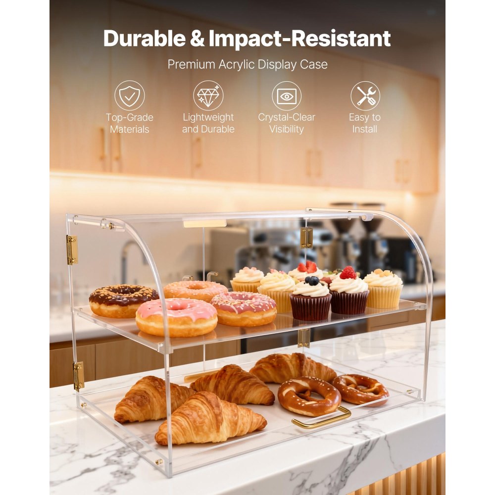 Βιτρίνα αρτοποιίας VEVOR, 2 επιπέδων επαγγελματική βιτρίνα ζαχαροπλαστικής για τον πάγκο εργασίας, διαφανές ακρυλικό κουτί ψωμιού για την κουζίνα, ντουλάπι κέικ για πάρτι με μαγνητική πίσω πόρτα για μπισκότα και επιδόρπιο ντόνατ, 558x355x355 mm Βιτρίνα αρτοποιίας VEVOR, 2 επιπέδων επαγγελματική βιτρίνα ζαχαροπλαστικής για τον πάγκο εργασίας, διαφανές ακρυλικό κουτί ψωμιού για την κουζίνα, ντουλάπι κέικ για πάρτι με μαγνητική πίσω πόρτα για μπισκότα και επιδόρπιο ντόνατ, 558x355x355 mm