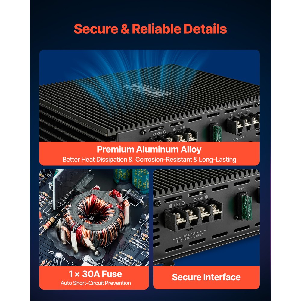 Ενισχυτής ήχου αυτοκινήτου VEVOR, Ενισχυτής αυτοκινήτου 2 καναλιών με δυνατότητα γεφύρωσης, Στερεοφωνικός ενισχυτής κατηγορίας AB πλήρους εύρους, Μέγ. 2 x 300W στα 4 Ohms / 2 x 600W στα 2 Ohms, Υψηλή έξοδος, για SUV, Pick-up και οχήματα εκτός δρόμου Ενισχυτής ήχου αυτοκινήτου VEVOR, Ενισχυτής αυτοκινήτου 2 καναλιών με δυνατότητα γεφύρωσης, Στερεοφωνικός ενισχυτής κατηγορίας AB πλήρους εύρους, Μέγ. 2 x 300W στα 4 Ohms / 2 x 600W στα 2 Ohms, Υψηλή έξοδος, για SUV, Pick-up και οχήματα εκτός δρόμου