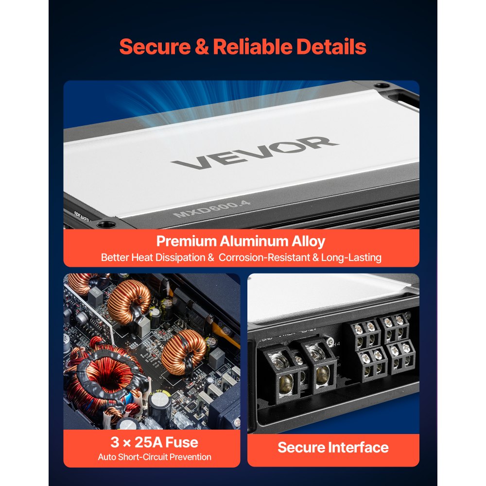 Ενισχυτής ήχου αυτοκινήτου VEVOR, 4-καναλικός γεφυρώσιμος ενισχυτής αυτοκινήτου, πολυκαναλικός στερεοφωνικός ενισχυτής κατηγορίας D, μέγ. 4 x 420W στα 4 Ohms / 4 x 600W στα 2 Ohms, υψηλή έξοδος, για SUV, Pick-up και οχήματα εκτός δρόμου Ενισχυτής ήχου αυτοκινήτου VEVOR, 4-καναλικός γεφυρώσιμος ενισχυτής αυτοκινήτου, πολυκαναλικός στερεοφωνικός ενισχυτής κατηγορίας D, μέγ. 4 x 420W στα 4 Ohms / 4 x 600W στα 2 Ohms, υψηλή έξοδος, για SUV, Pick-up και οχήματα εκτός δρόμου