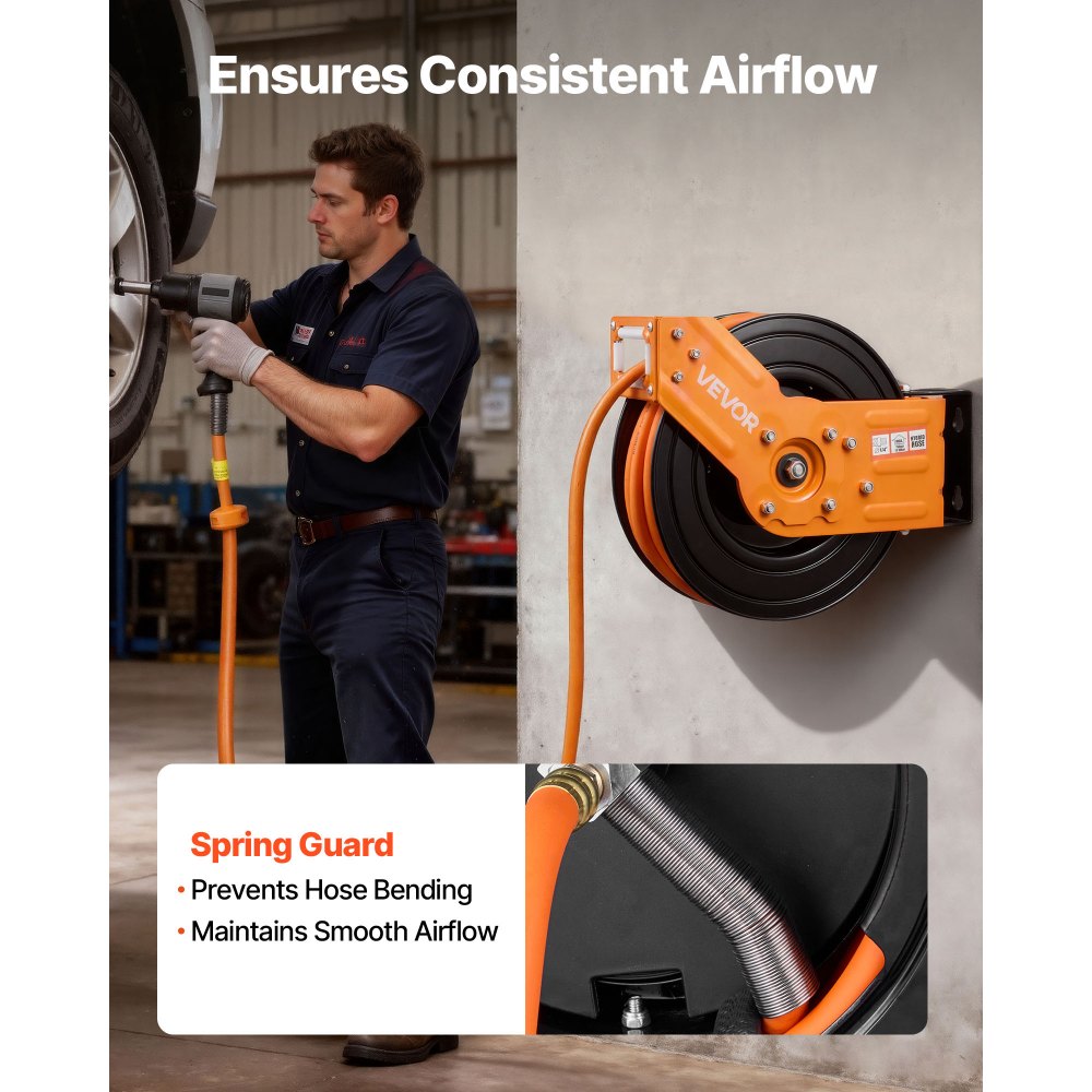 Ανασυρόμενο καρούλι λάστιχου αέρα VEVOR, υβριδικός λάστιχο αέρα 15m x 9,5mm μέγιστο 300PSI, καρούλι λάστιχων αεροσυμπιεστή με αυτόματη επανατύλιξη με είσοδο 1,52 m, περιστρεφόμενη 180° τοποθέτηση σε οροφή/τοίχο για συνεργεία γκαράζ Ανασυρόμενο καρούλι λάστιχου αέρα VEVOR, υβριδικός λάστιχο αέρα 15m x 9,5mm μέγιστο 300PSI, καρούλι λάστιχων αεροσυμπιεστή με αυτόματη επανατύλιξη με είσοδο 1,52 m, περιστρεφόμενη 180° τοποθέτηση σε οροφή/τοίχο για συνεργεία γκαράζ