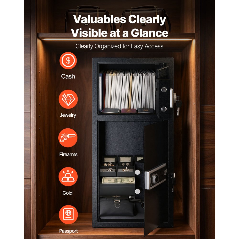 Χρηματοκιβώτιο VEVOR 7,2 κυβικών ποδιών, Διπλό Χρηματοκιβώτιο με Κλειδαριά, Κλειδί, Κωδικός Πρόσβασης και LED, Πυράντοχο Θησαυροφυλάκιο Ψυχρής Έλασης από Ατσάλι με Θυρίδα Αποθήκευσης για Χρήματα, Έγγραφα, Κοσμήματα και Τιμαλφή, Εύκολη Συναρμολόγηση, Μαύρο Χρηματοκιβώτιο VEVOR 7,2 κυβικών ποδιών, Διπλό Χρηματοκιβώτιο με Κλειδαριά, Κλειδί, Κωδικός Πρόσβασης και LED, Πυράντοχο Θησαυροφυλάκιο Ψυχρής Έλασης από Ατσάλι με Θυρίδα Αποθήκευσης για Χρήματα, Έγγραφα, Κοσμήματα και Τιμαλφή, Εύκολη Συναρμολόγηση, Μαύρο