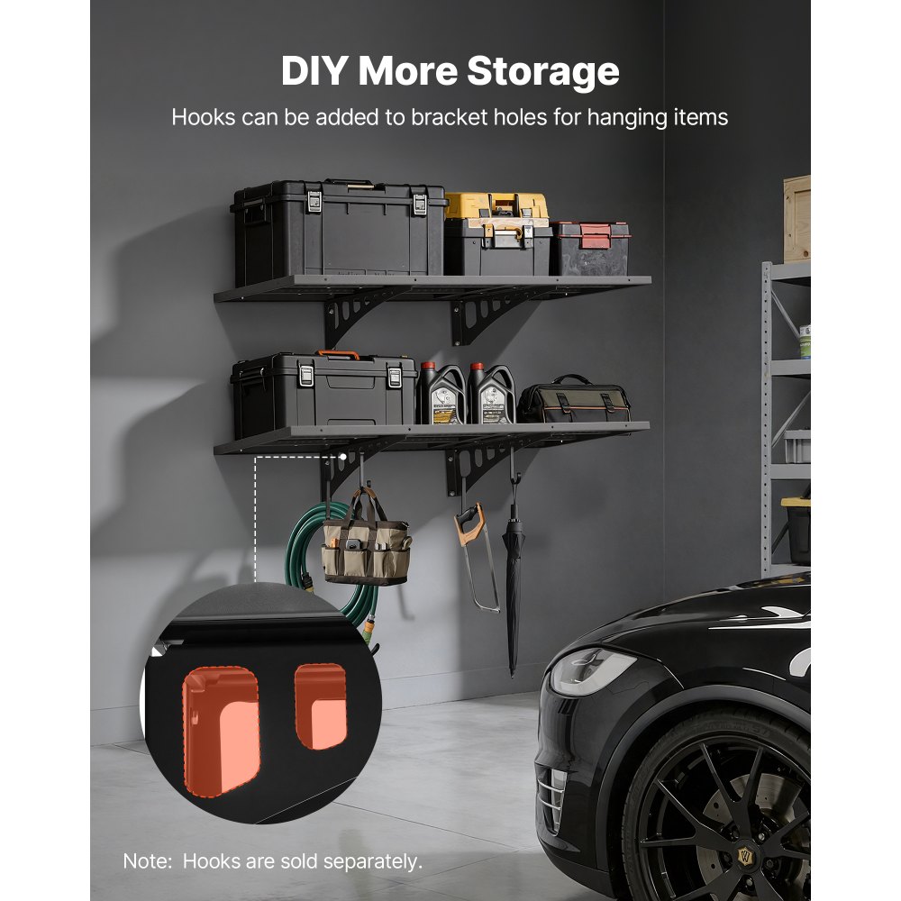 Ράφια τοίχου γκαράζ VEVOR 2 επιπέδων βαρέως τύπου, ατσάλινη μονάδα ραφιών τοίχου 50 x 122 cm, πλωτή μεταλλική βάση αποθήκευσης 500 x 1219 mm ανά ράφι για γκαράζ με συνολική χωρητικότητα βάρους 254 kg, μαύρη Ράφια τοίχου γκαράζ VEVOR 2 επιπέδων βαρέως τύπου, ατσάλινη μονάδα ραφιών τοίχου 50 x 122 cm, πλωτή μεταλλική βάση αποθήκευσης 500 x 1219 mm ανά ράφι για γκαράζ με συνολική χωρητικότητα βάρους 254 kg, μαύρη